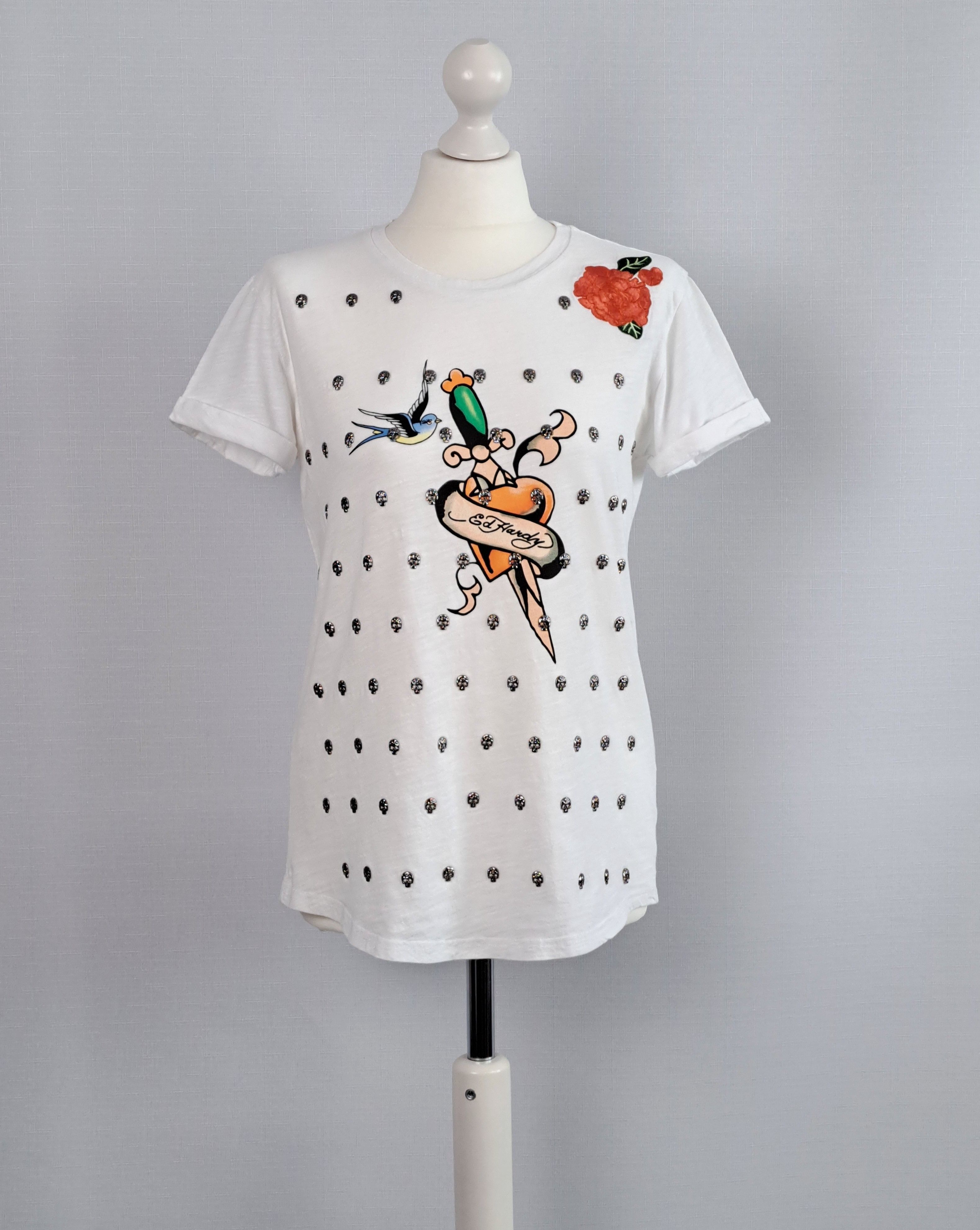 Ed Hardy ED HARDY t-shirt with embroidery and metal skulls. Size M / US 6-8 / IT 42-44 - 1 Thumbnail