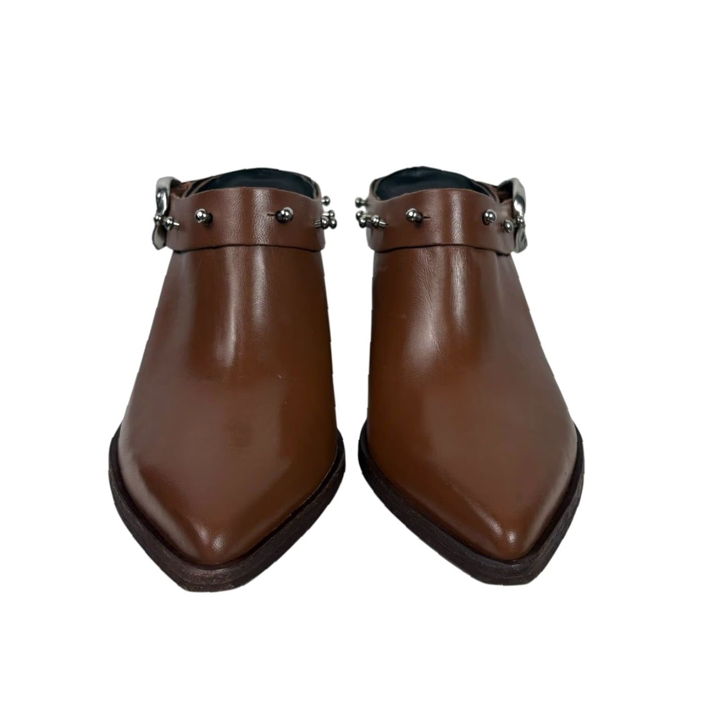 Vintage Golo Women's Woody Studded Leather Mule Booties Bootie 8 Cognac Brown High Heel 3" Casual Fall Spring Bohemian Southwestern Womens Size US 8 / IT 38 - 3 Thumbnail