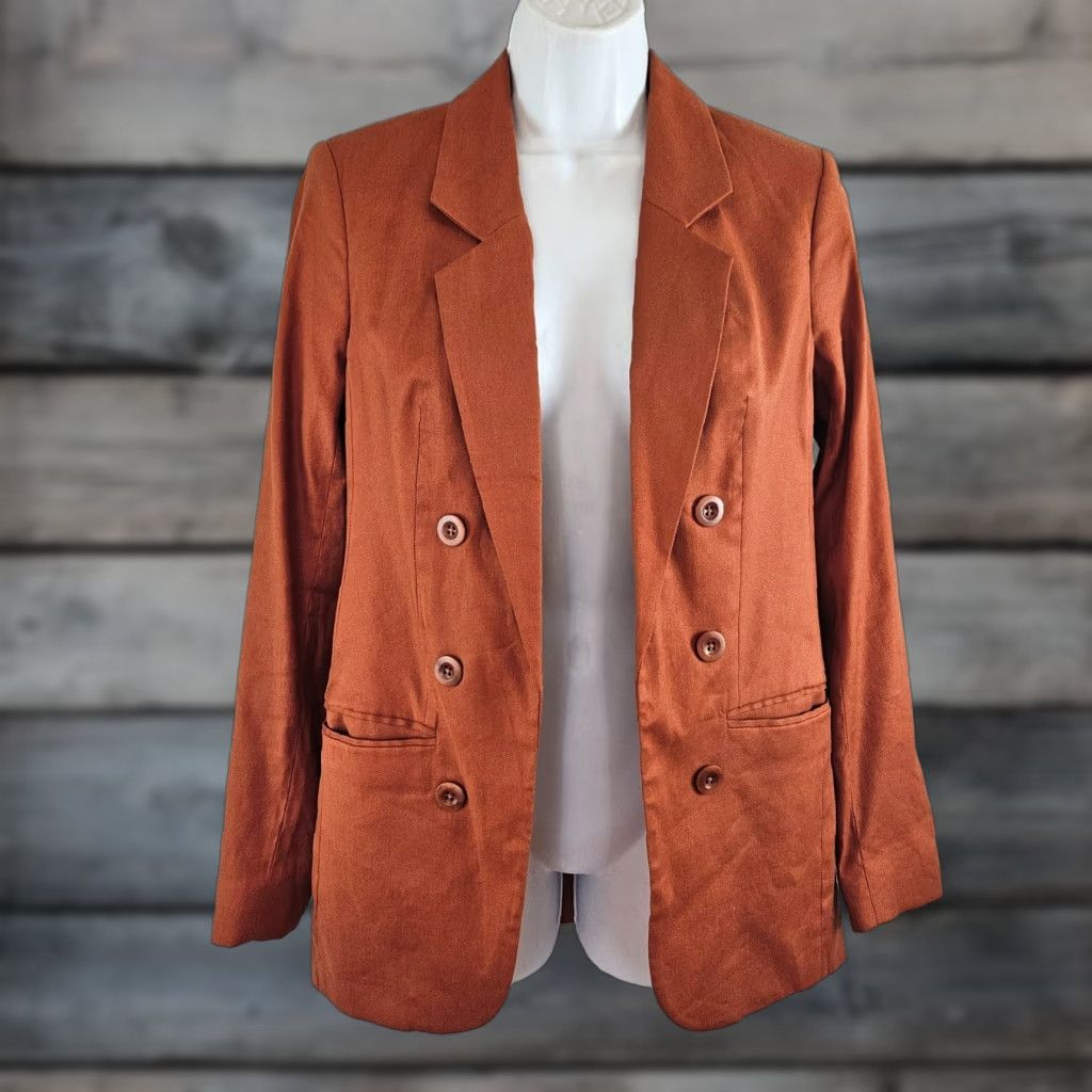 Express VINTAGE Express Womens Blazer XS Orange Linen Blend Open Front Size XS / US 0-2 / IT 36-38 - 1 Thumbnail