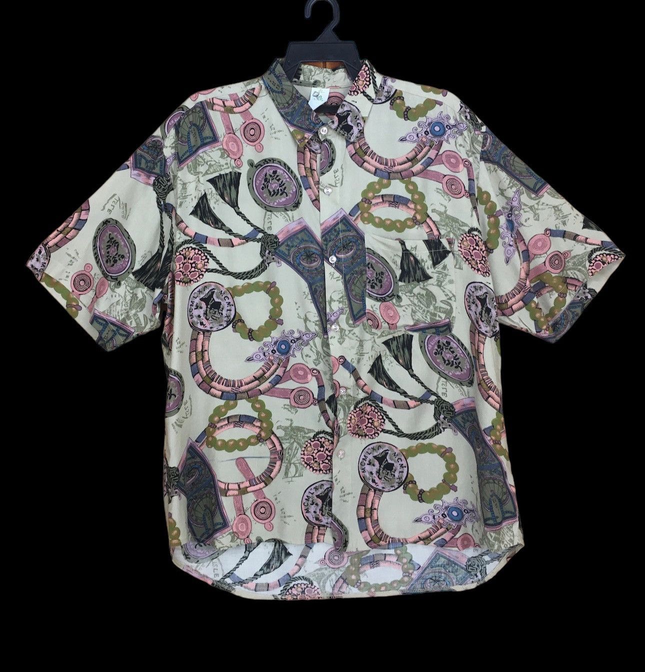 Vintage Chiamare rayon psychedelic art style hawaiian design baroque on sale shirt oxford buttondown blue medium size