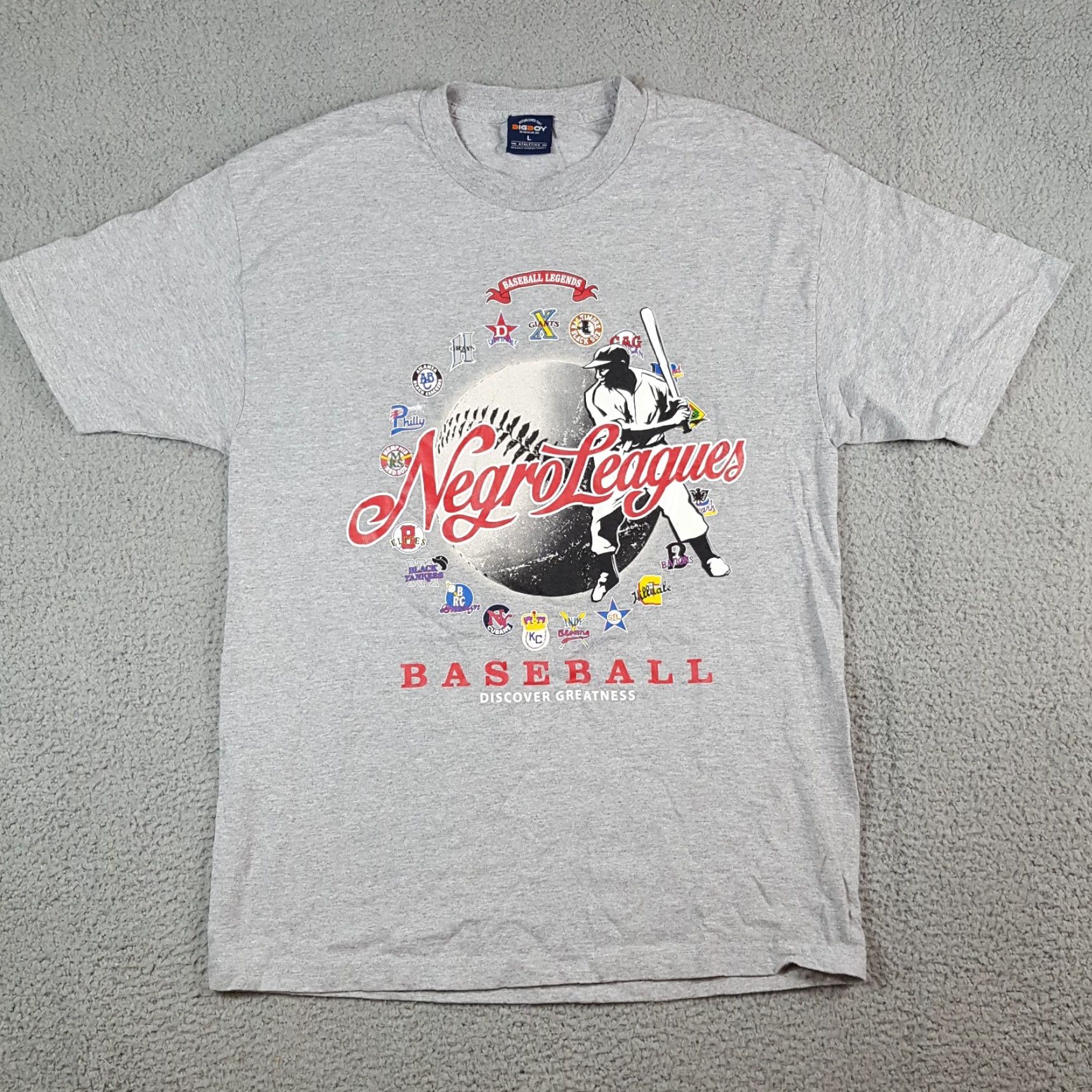 MLB VINTAGE Negro League Baseball Men's L Retro 90s Black History T Shirt MLB Gray Cotton Embroidered Logo Shirt Mens Size US L / EU 52-54 / 3 - 2 Thumbnail