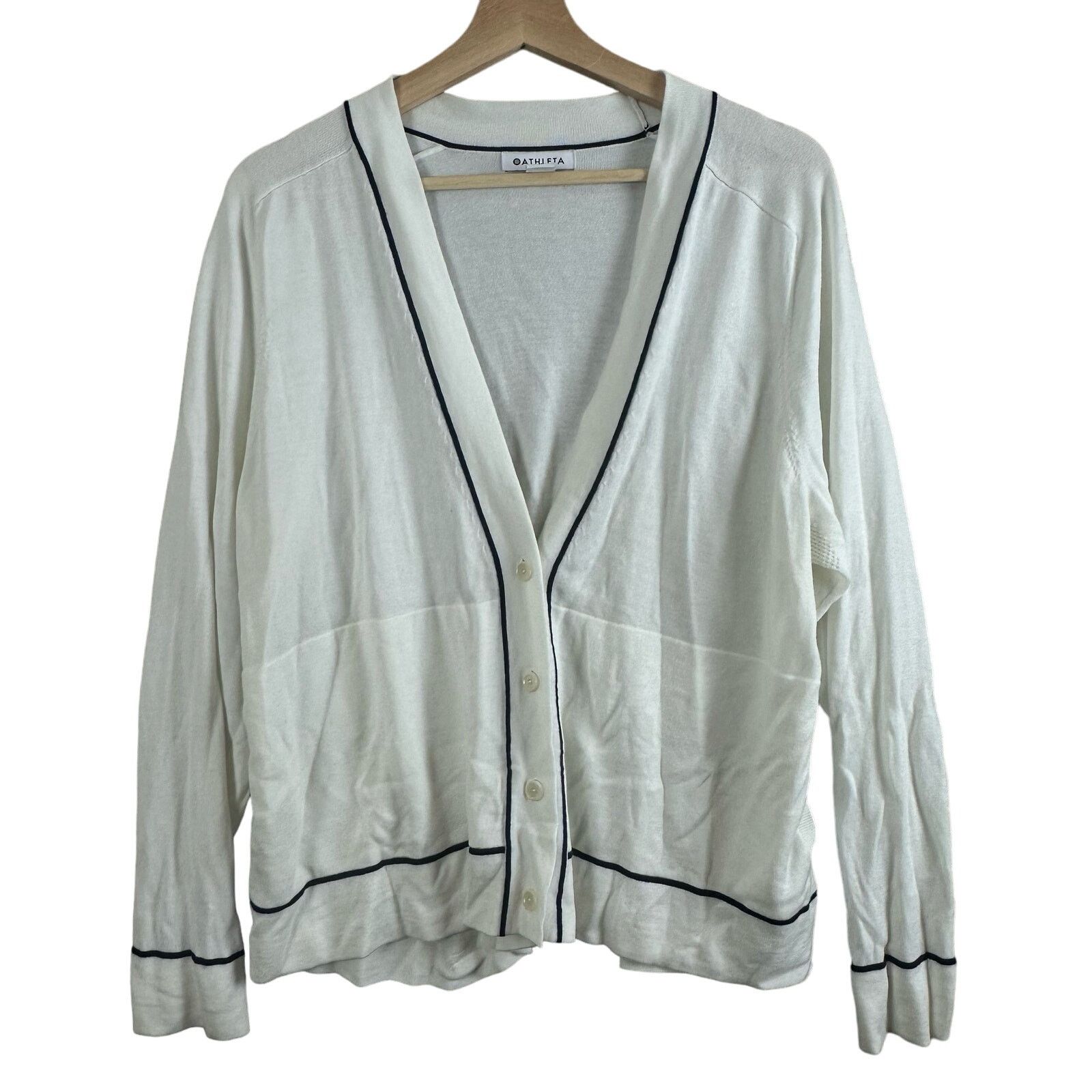 Athleta Athleta Collegiate White Blue Stripe Cardigan Sweater XL Size XL / US 12-14 / IT 48-50 - 8 Thumbnail