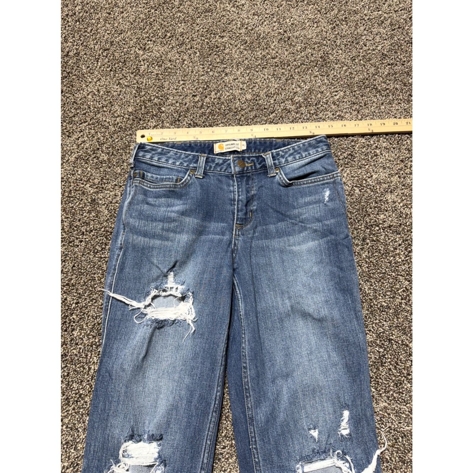 Carhartt Carhartt Women's Jeans Size 4 Tall Blue Denim Distressed Straight Raw Hem Jeans Size 27" / US 4 / IT 40 - 6 Thumbnail