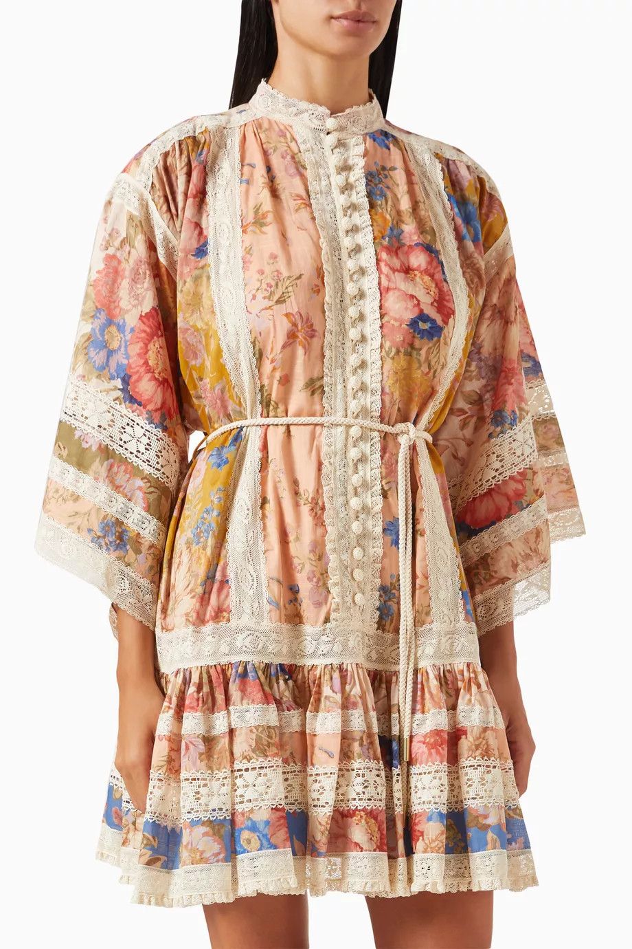 Zimmermann o1s22i1n1024 Lace Trimmed Cotton Mini Dress in Multicolor Size S / US 4 / IT 40 - 2 Thumbnail