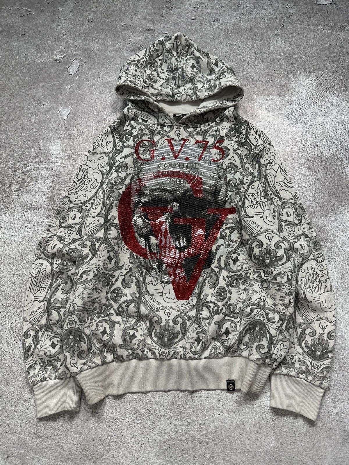 Y2K If Six Was Nine Style LGB Stones Overprint Skull Hoodie