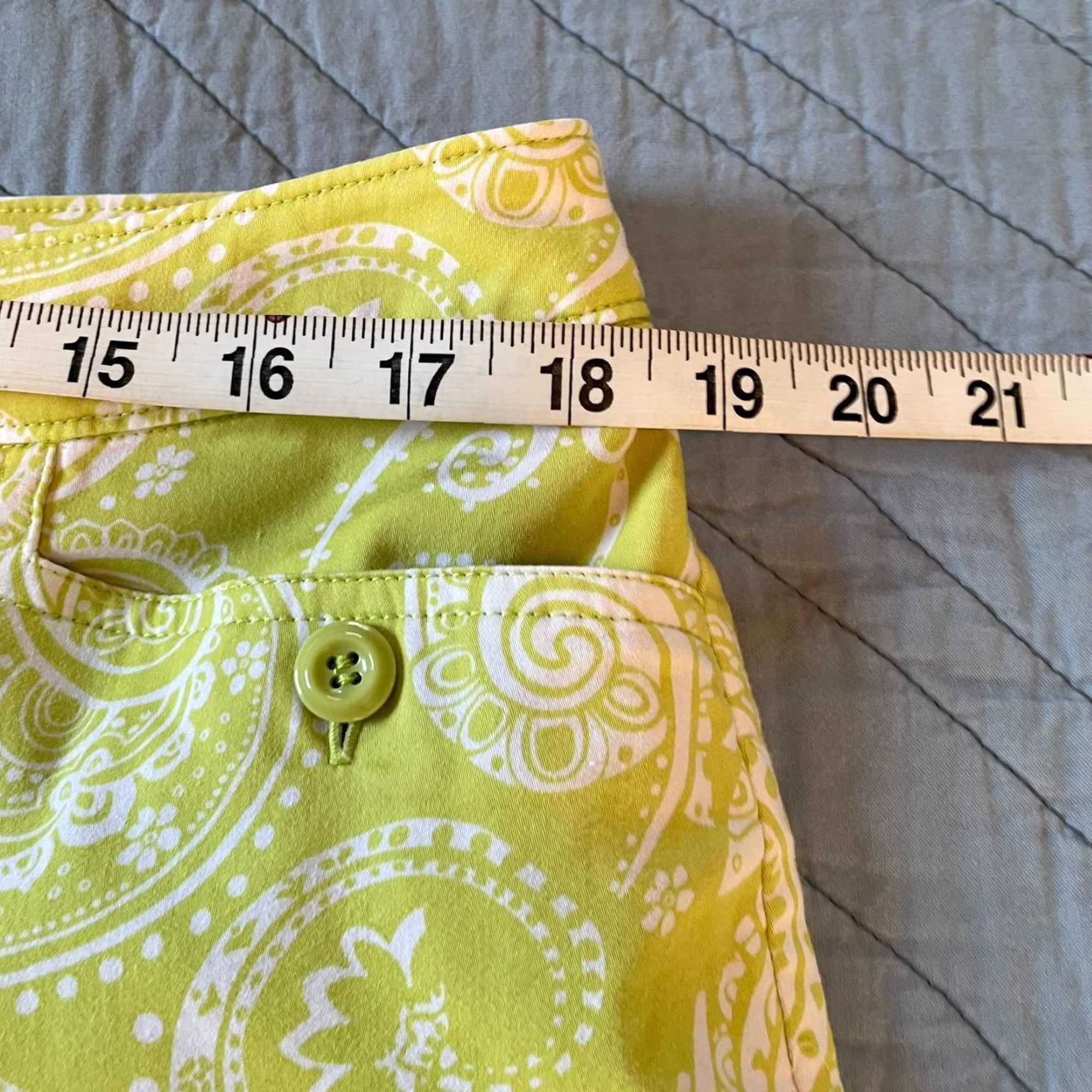 Vintage Chico's Capri Pants Large 14 Lime Green Paisley Preppy Casual Lightweight Cotton Blend Knit Summer Spring Fall Women Size 36" / US 14 / IT 50 - 5 Thumbnail