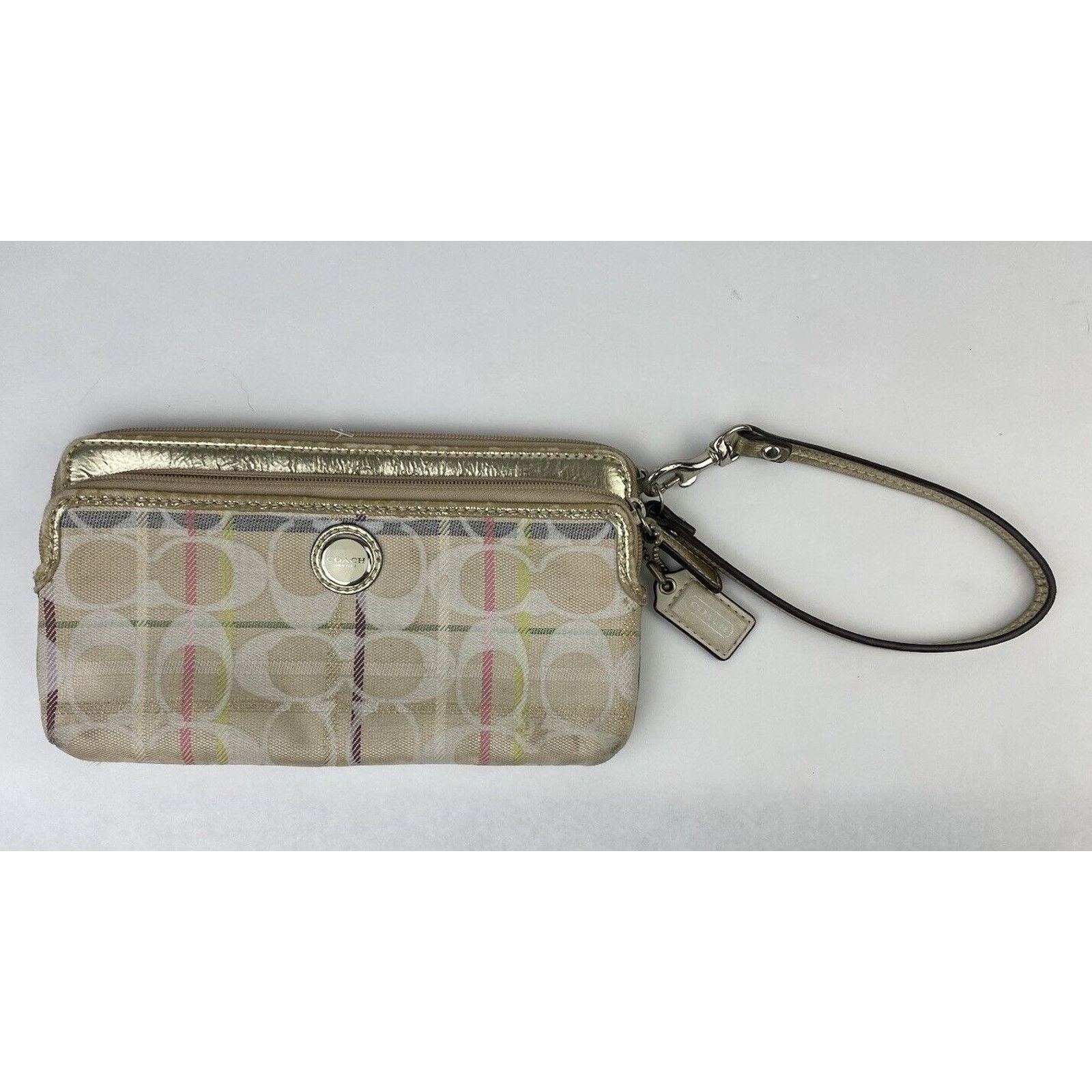 Coach VTG Coach Poppy Tan Tartan Plaid Purse Wristlet Metallic Size ONE SIZE - 1 Thumbnail