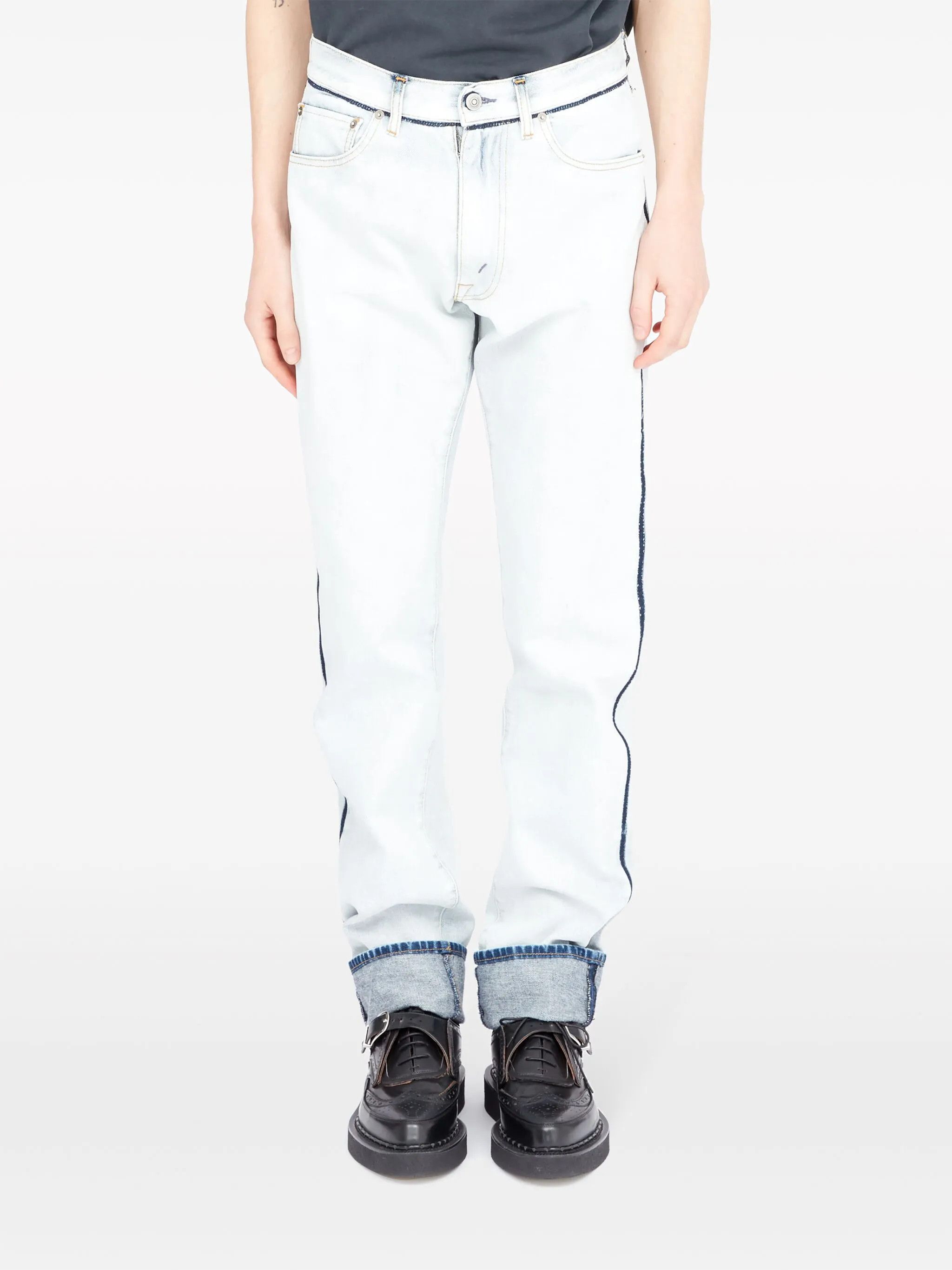 Maison Margiela oc11z0925 Japanese Denim Turn-up Jeans in White/Blue Size US 34 / EU 50 - 2 Thumbnail