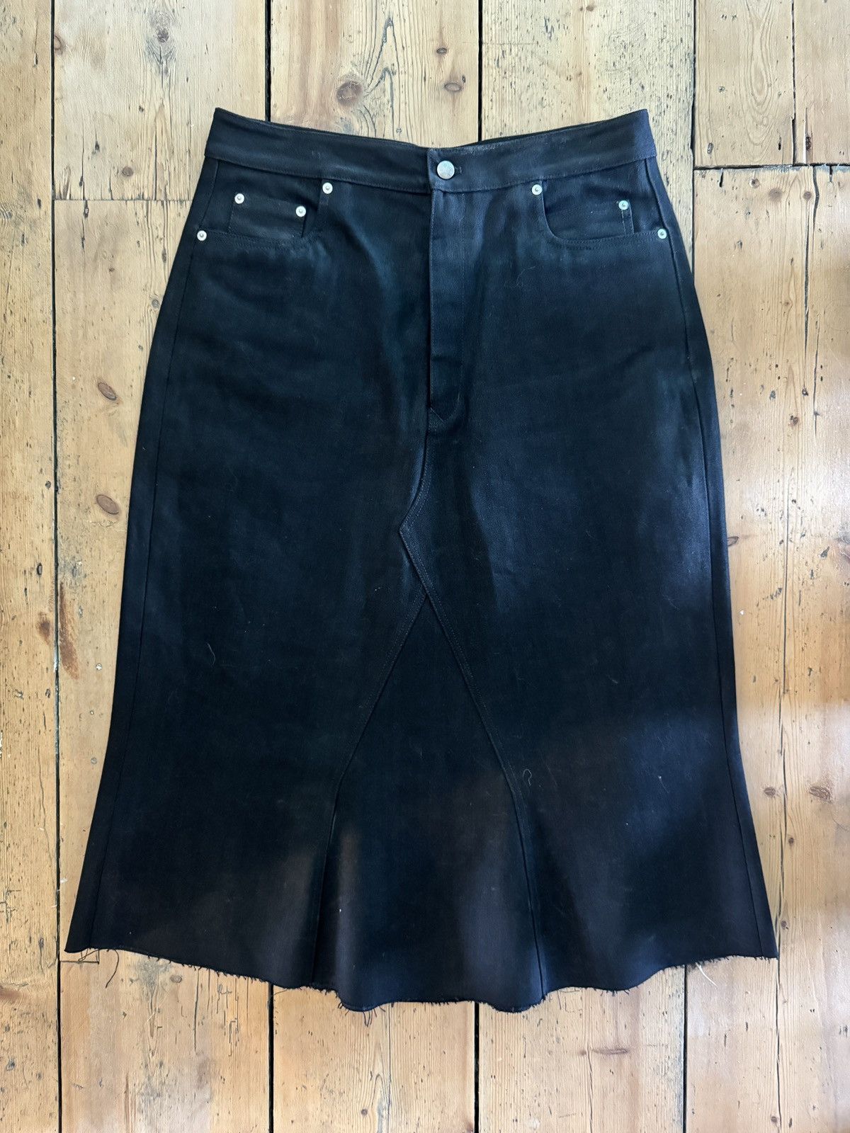 Rick Owens Strobe Godet denim midi skirt Size US 34 / EU 50 - 1 Thumbnail