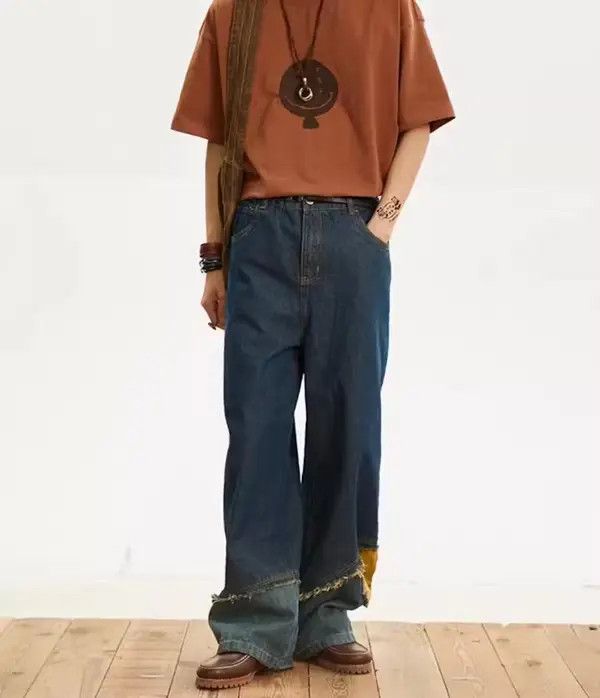 VIBE Straight-leg loose jeans with retro patchwork design Size US 34 / EU 50 - 2 Thumbnail