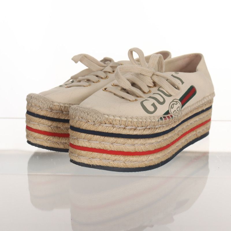 Gucci Gucci Women's New Logo Canvas Wedge Sneakers 0079 Size US 6.5 / EU 39-40 - 1 Thumbnail