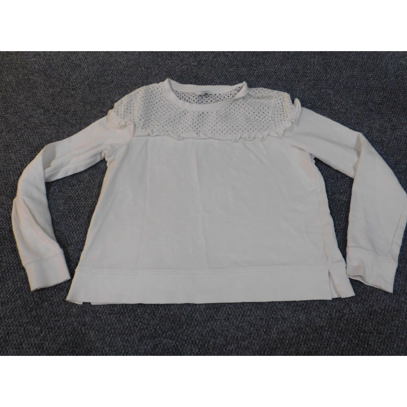 Vintage Crown & Ivy Sweater XL Womens White Eyelet Knit Crewneck Cotton Raglan Sleeve Pullover Size XL / US 12-14 / IT 48-50 - 4 Thumbnail