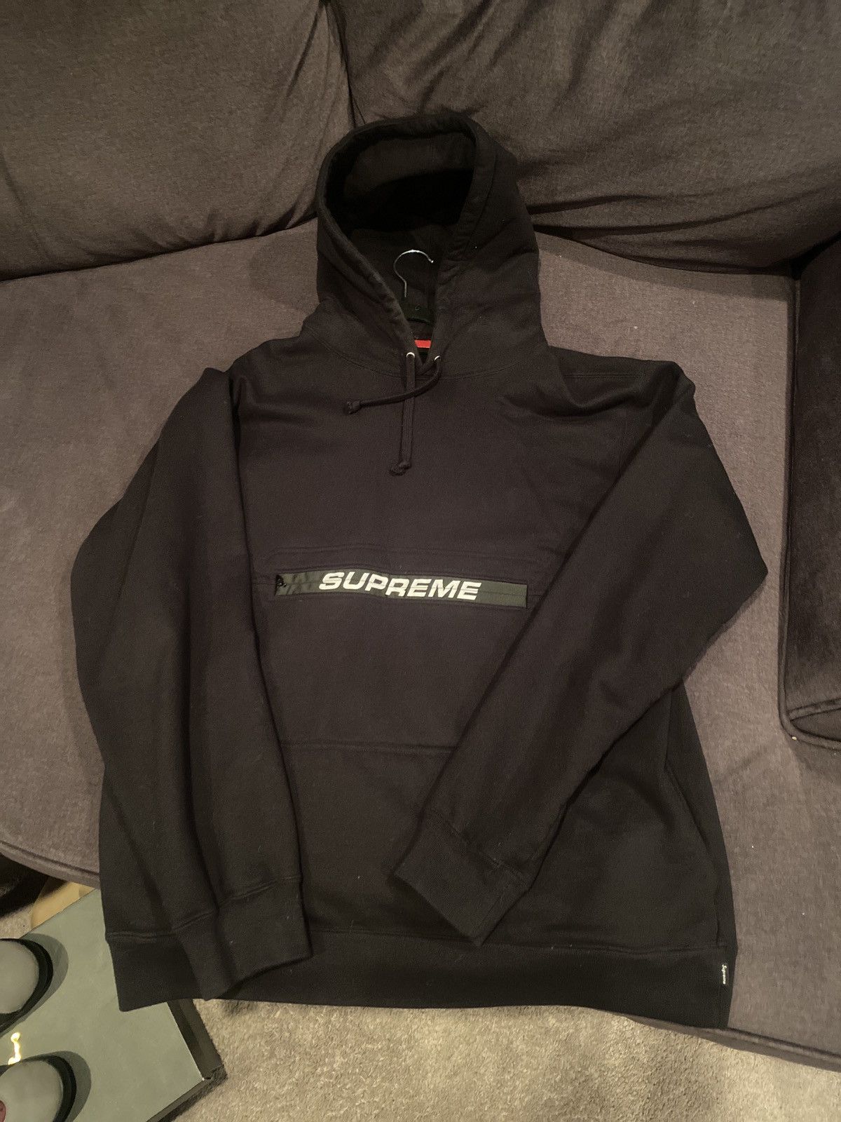 image of Supreme Box Logo Zipper Pocket Sweatshirt in Black, Men's (Size XL)