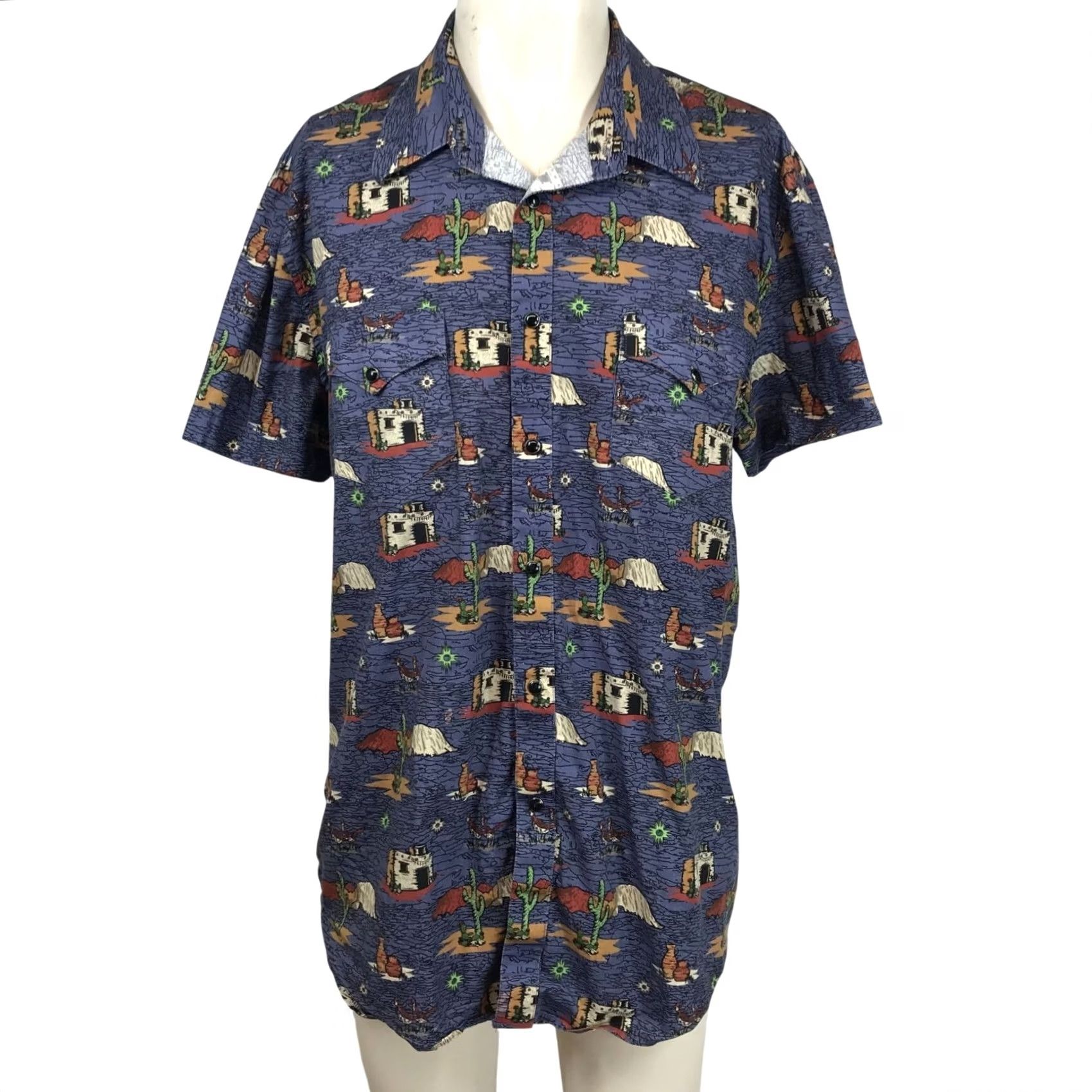 Denime ROCK & ROLL DENIM Men XL Blue Short Sleeve Button-Up Shirt Size US 36 / EU 52 - 2 Thumbnail