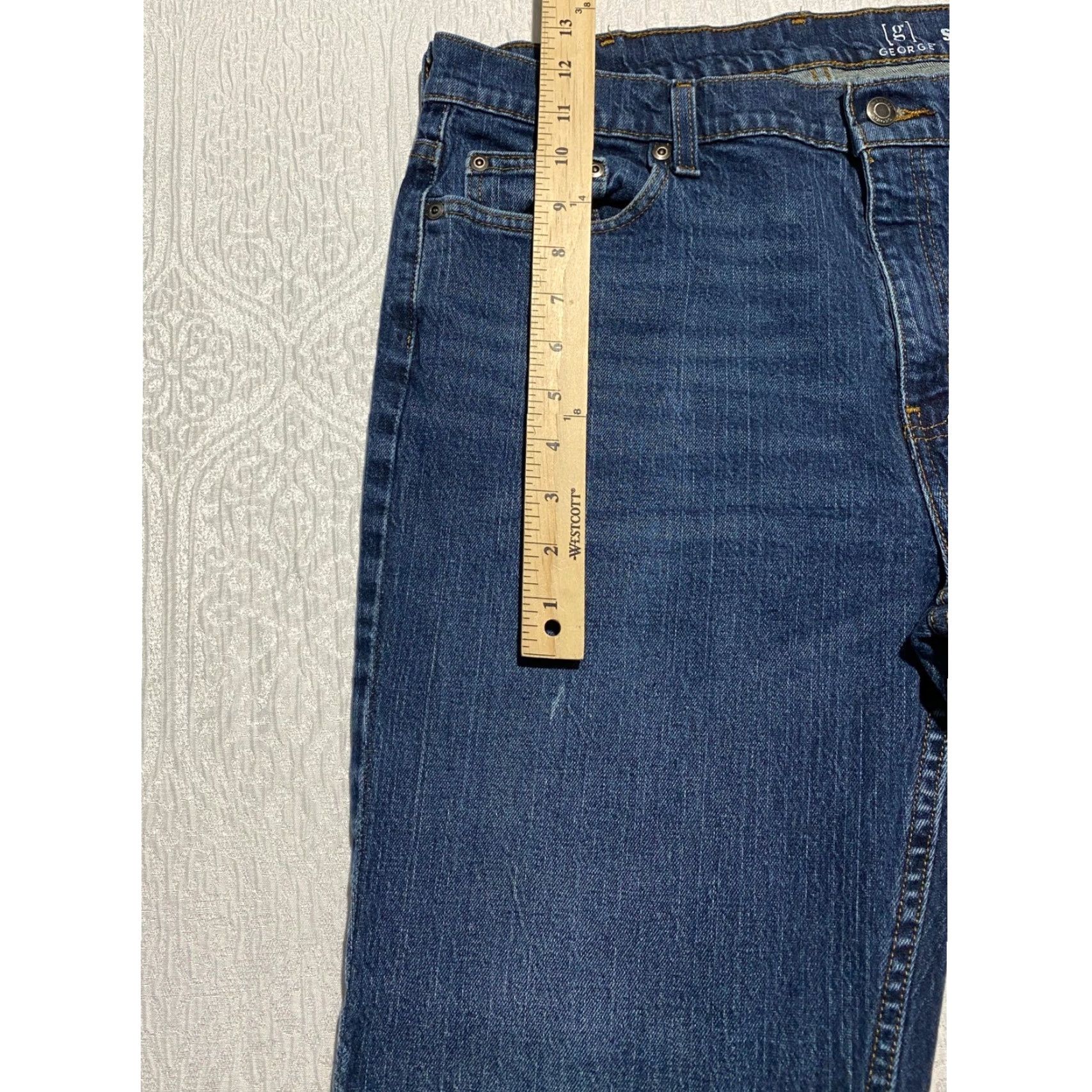 George GEORGE Jeans Mens Straight Leg Size 36x34 Dark Wash Denim Pants Blue 5-Pocket Comfort Stretch Regular Rise Mid 34 In Inseam Jeans Mens Size US 36 / EU 52 - 2 Thumbnail