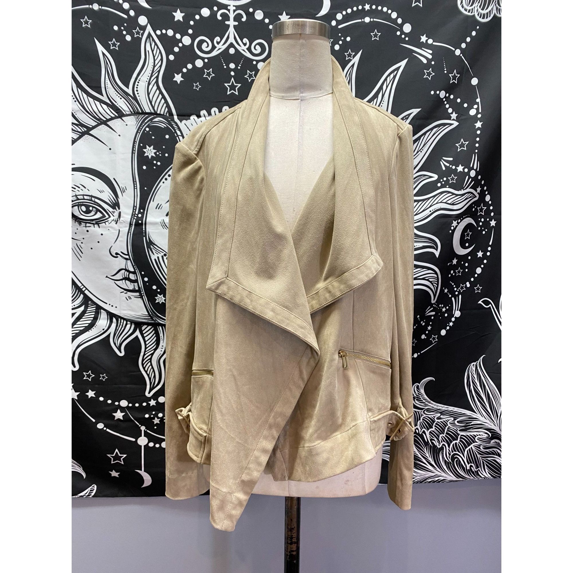 Jones New York Jones New York beige open front draped moto style jacket Lar Size L / US 10 / IT 46 - 1 Thumbnail