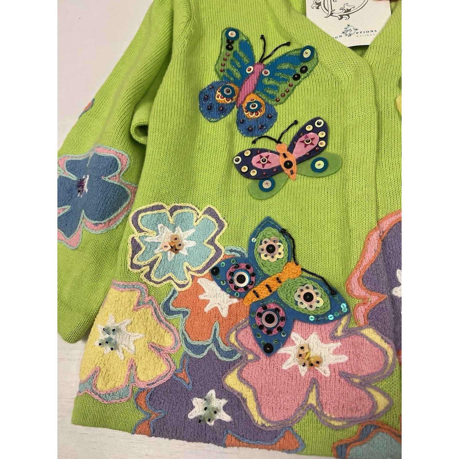 Other VTG NWT DESIGN OPTIONS CARDIGAN MEDIUM BUTTERFLY FLOWERS Size M / US 6-8 / IT 42-44 - 5 Thumbnail