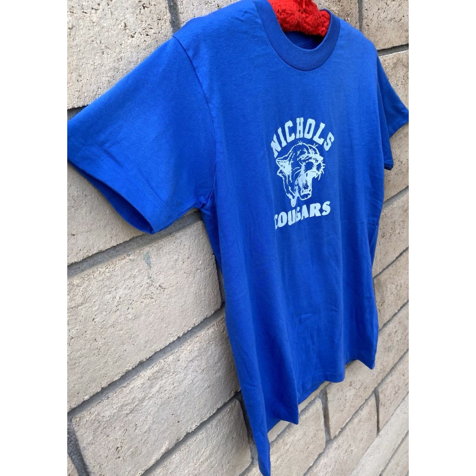 Vintage VINTAGE Oneita Nichols Cougars T-Shirt Graphic Print Blue 50/50 Male Adult M Short Sleeve Crew Neck 1980s 1990s Animals School Mens Size US M / EU 48-50 / 2 - 3 Thumbnail