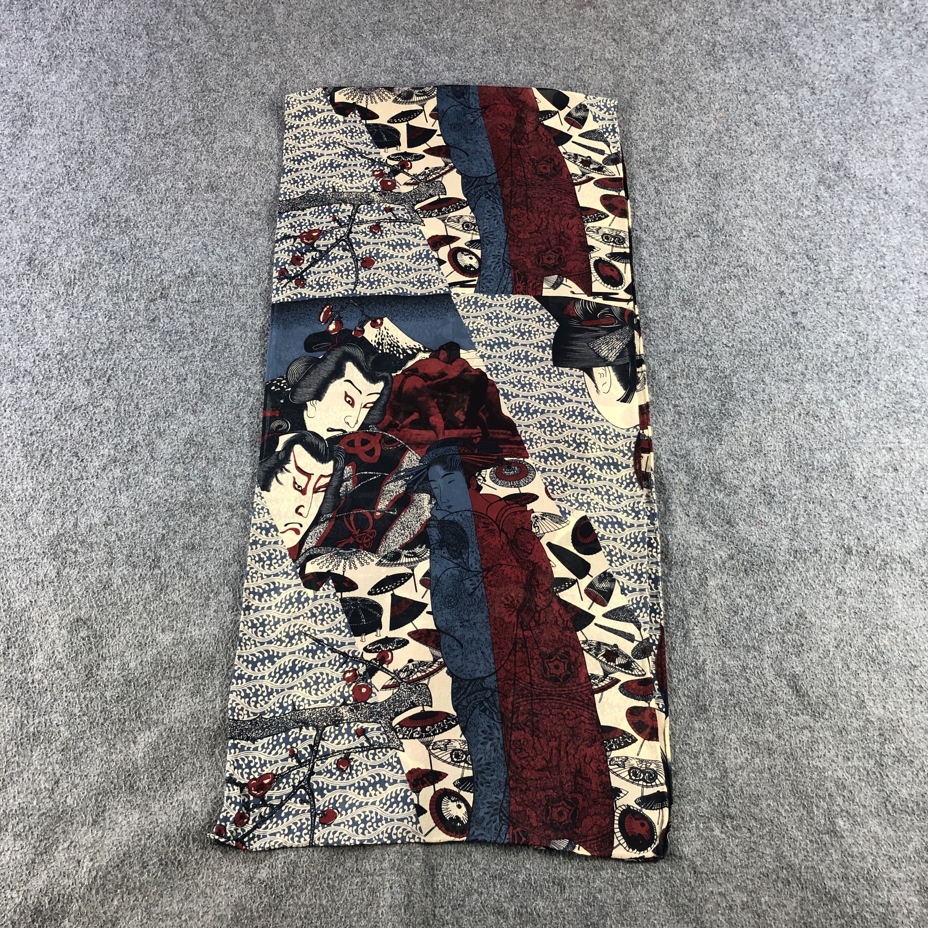 Vintage Japanese Arts Hand Rolled Silk Stole Silk Scarf M1380 Size ONE SIZE - 2 Thumbnail