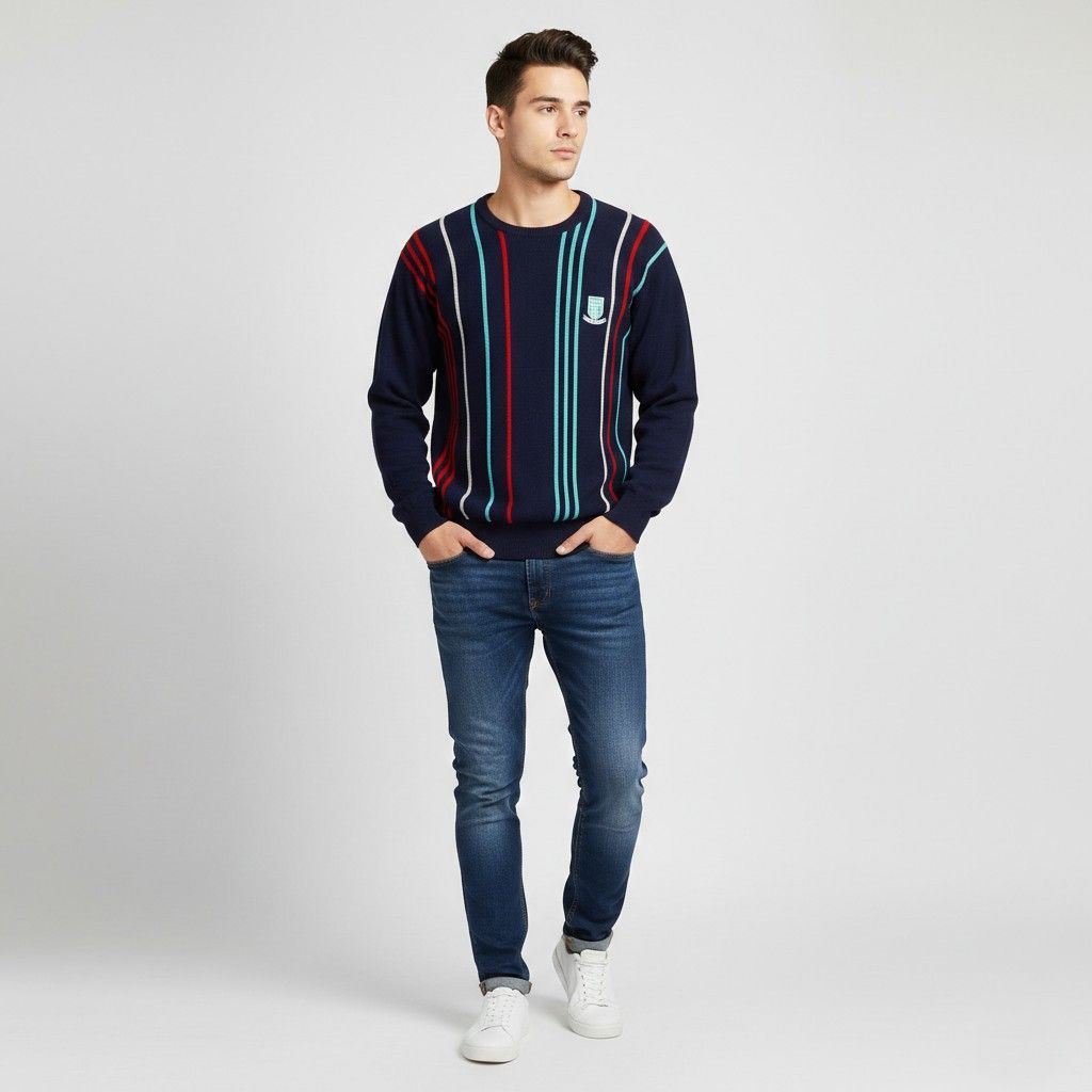 Vintage Pringle Sports Men S Jumper Navy Striped New Wool 1499 Size US S / EU 44-46 / 1 - 1 Thumbnail