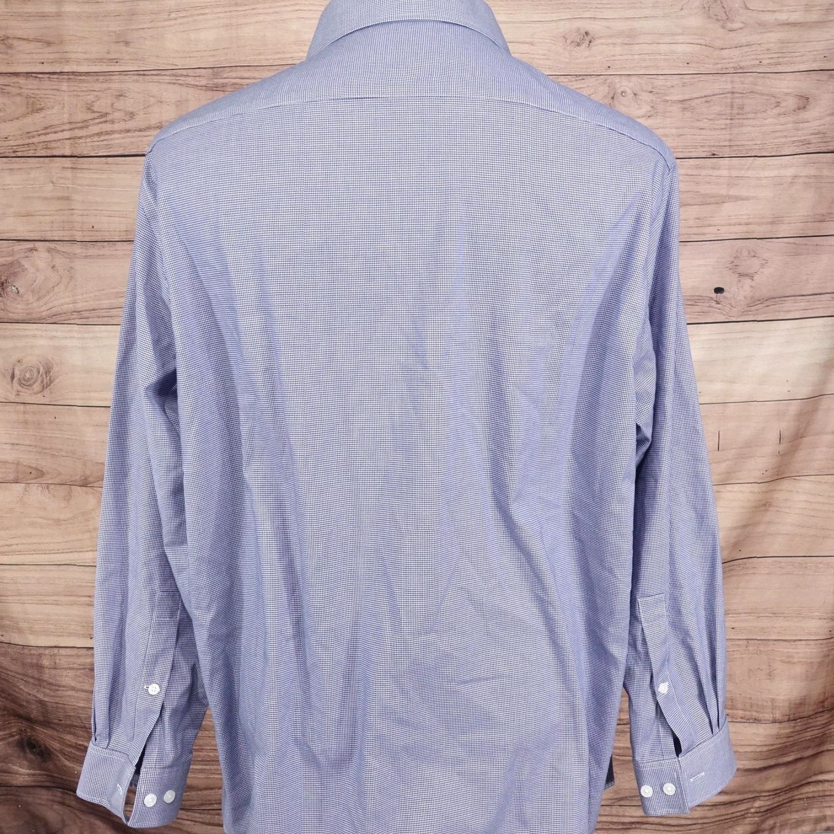 Michael Kors Michael Kors Shirt Mens XL Blue Micro Check Dress Shirt Regular Fit Wrinkle Free Size 46R - 4 Thumbnail