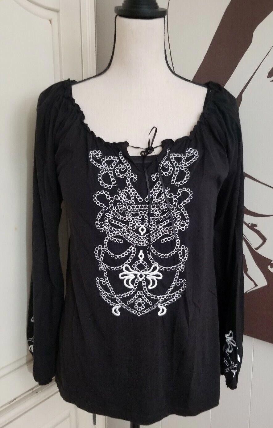 Willi Smith Willi Smith Top Medium Black Embroidered Long Sleeve Peasant Size M / US 6-8 / IT 42-44 - 1 Thumbnail