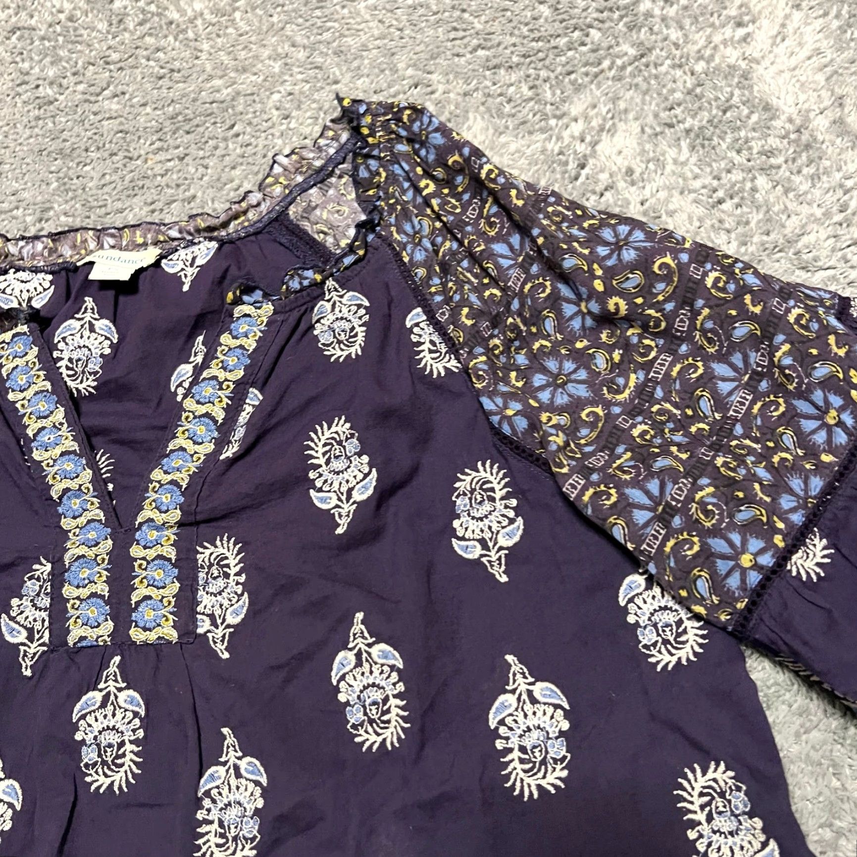 Vintage Sundance Shirt Women PS P Embroidered Lost in Time Top Eclipse Myriad Balloon Blouse Blue Size S / US 4 / IT 40 - 2 Thumbnail