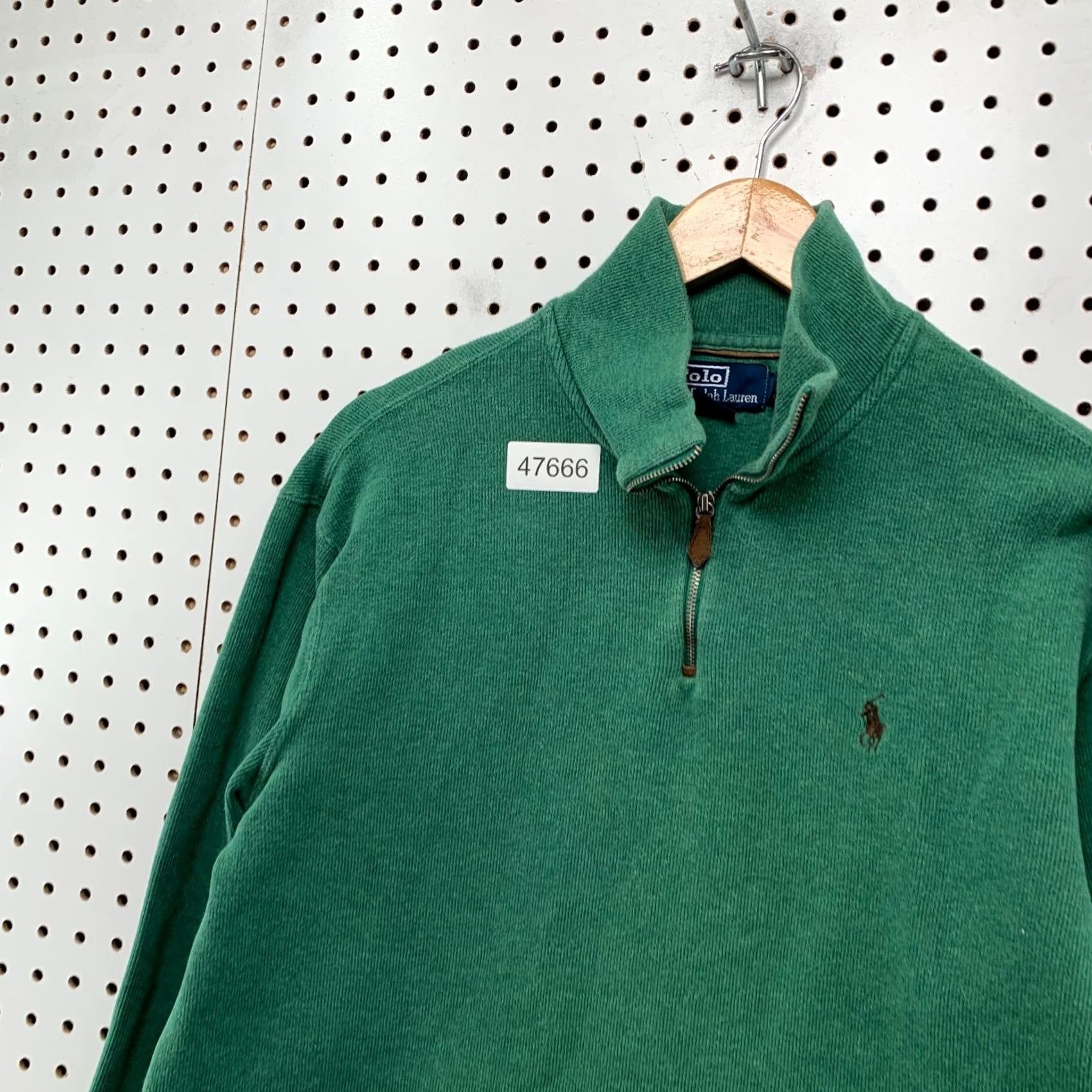 Polo Ralph Lauren Polo Ralph Lauren Sweater Mens M Green 1/4 Zip Leather Tab Full Zip Mock Neck Casual Knit Sweatshirt Size US M / EU 48-50 / 2 - 6 Thumbnail