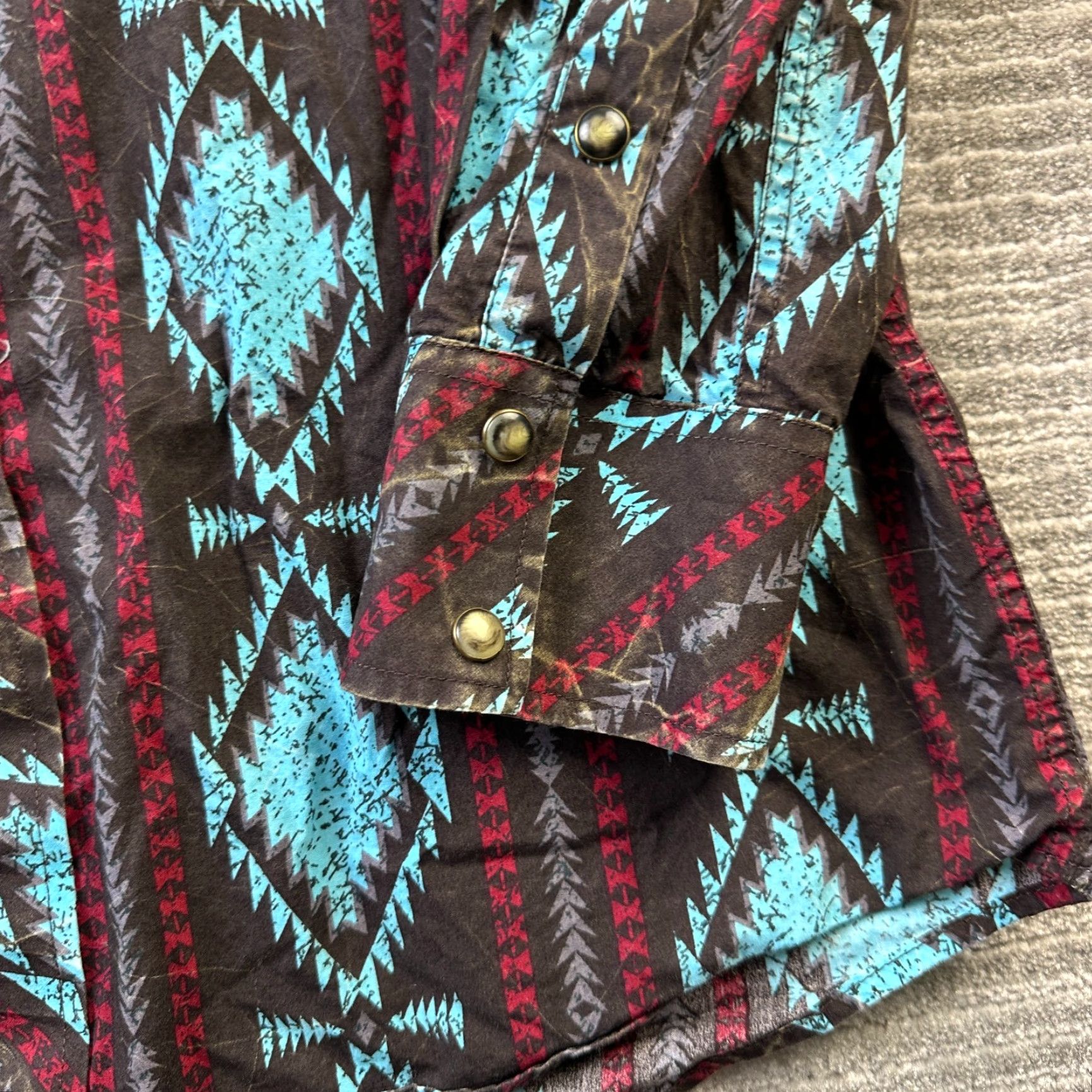 Denime Rock & Roll Denim Shirt Mens M Blue Cotton Button-Up Western Geometric Pattern Snap Collar Long Sleeve Casual Southwestern Cowboy Vintage No Size US M / EU 48-50 / 2 - 4 Thumbnail