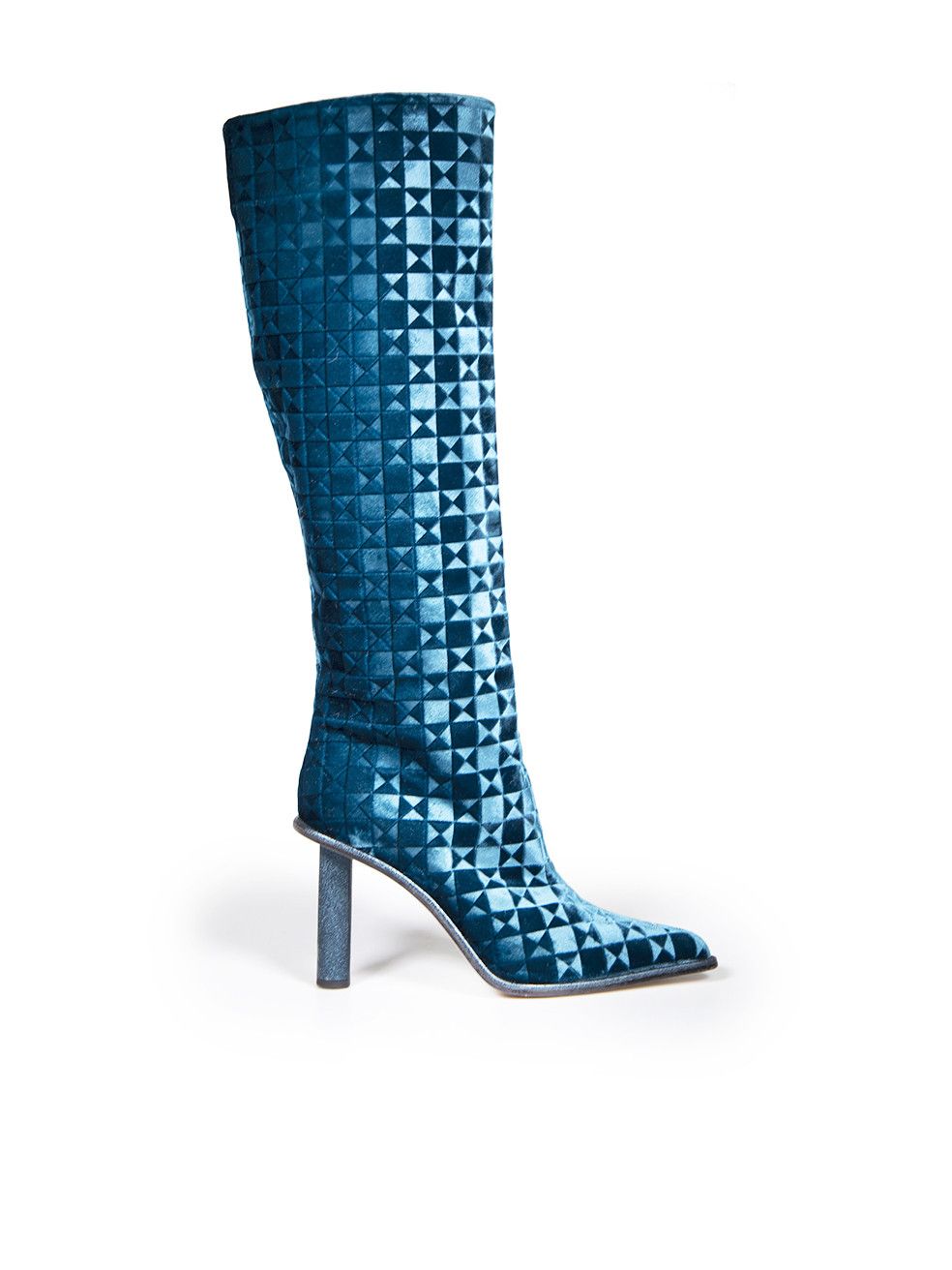 image of Tamara Mellon Teal Velvet Geometric Knee High Boots in Turquoise, Women's (Size 10)