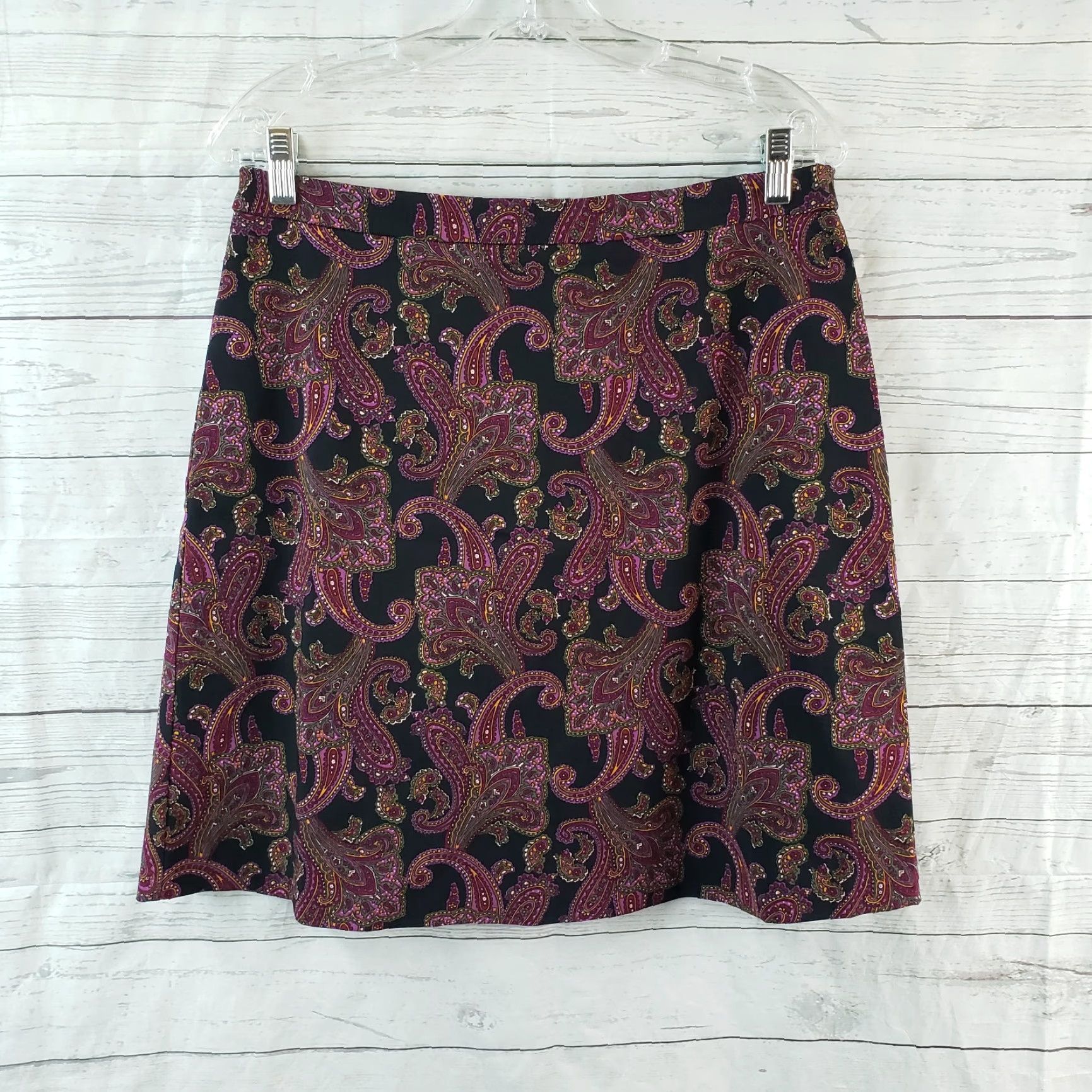 Vintage Margaret M Skirt Womens L Black Purple Paisley Pull On Rayon Blend Size 36" / US 14 / IT 50 - 2 Thumbnail