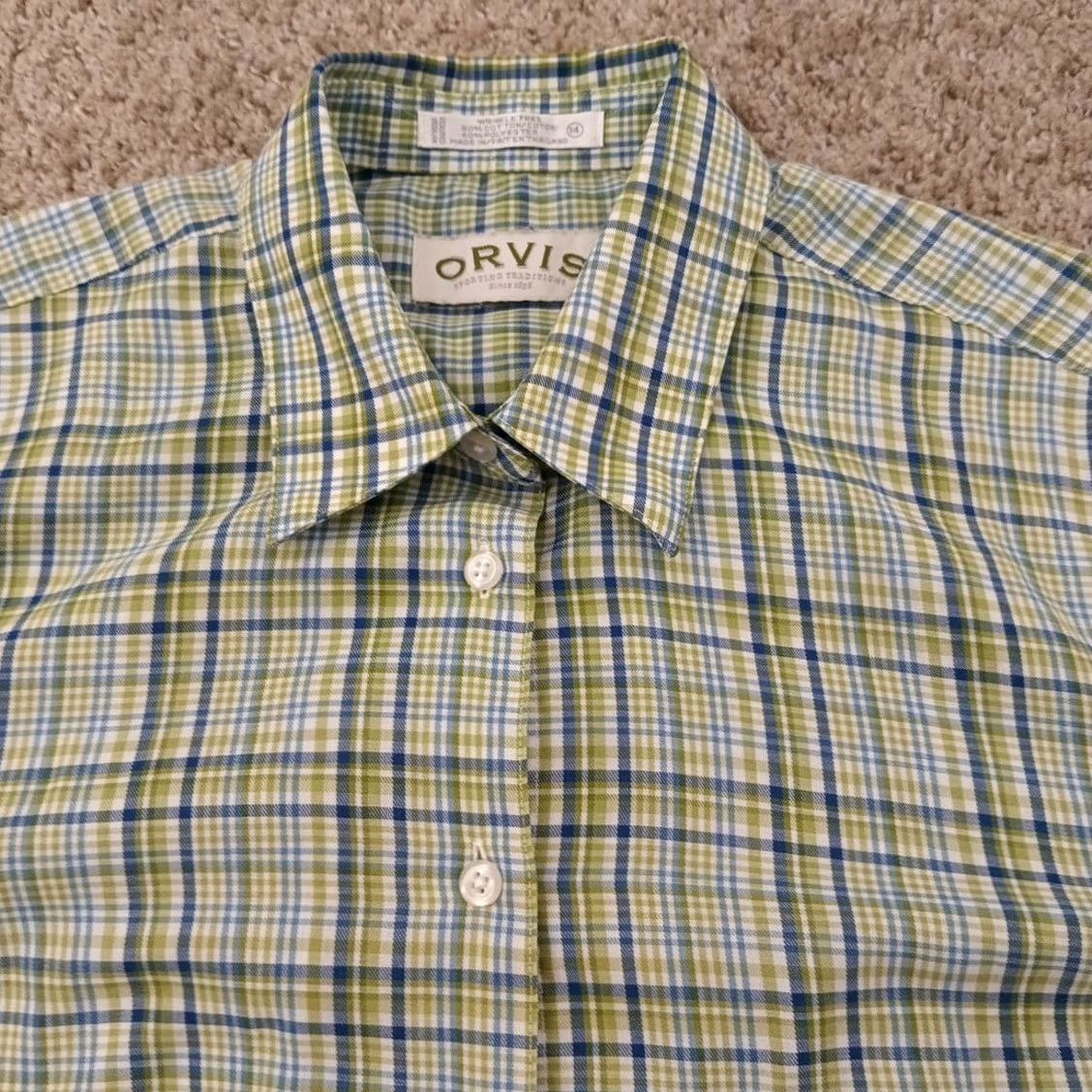 Orvis Orvis Shirt Womens 14 Green Plaid Long Sleeve Button-Up Cotton Blend Regular, Womens, Button-Up, 14, Green, Plaid, Long Sleeve Size XL / US 12-14 / IT 48-50 - 2 Thumbnail