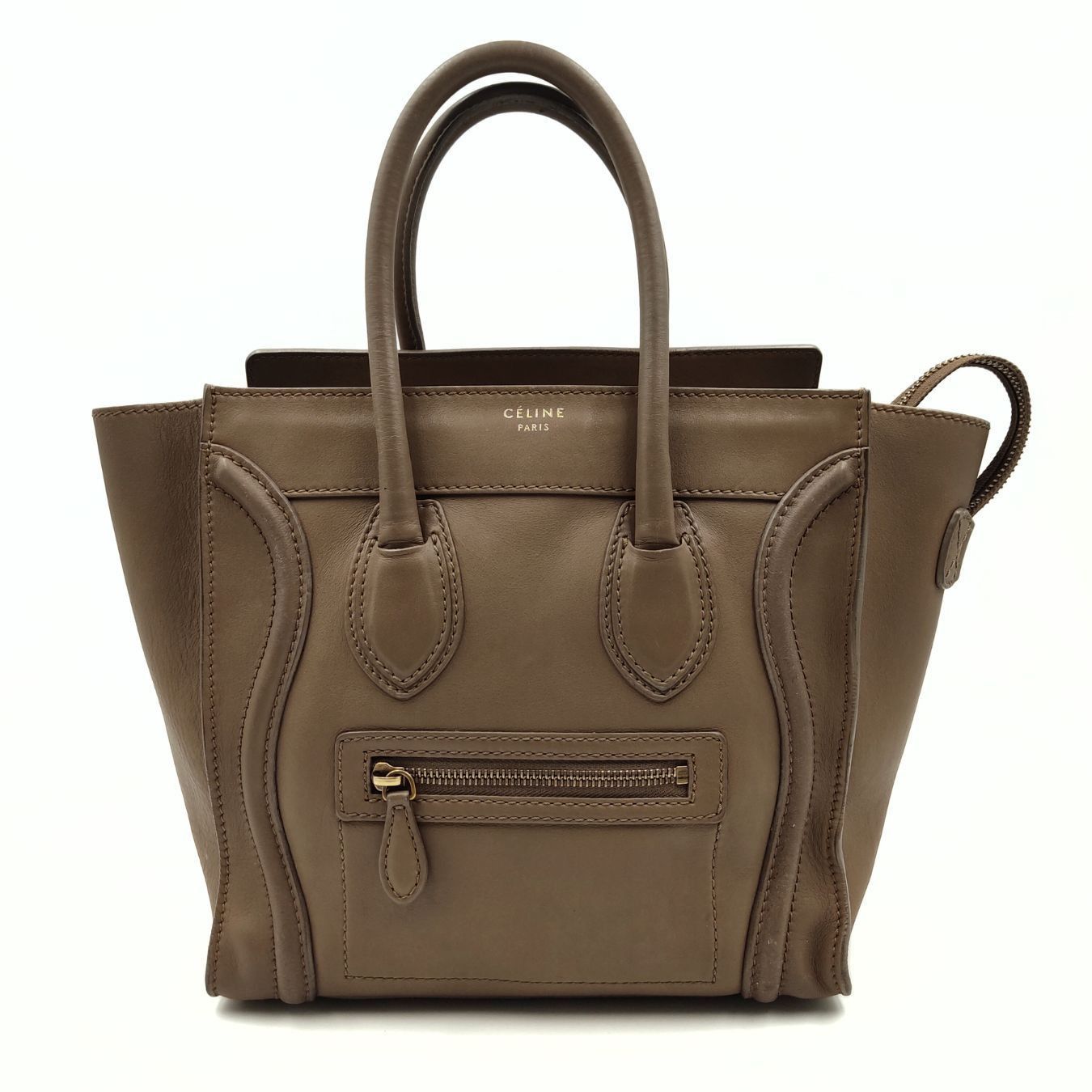 image of Celine Celine Celine Luggage Micro Handbag In Dove-Grey Leather in White, Women's