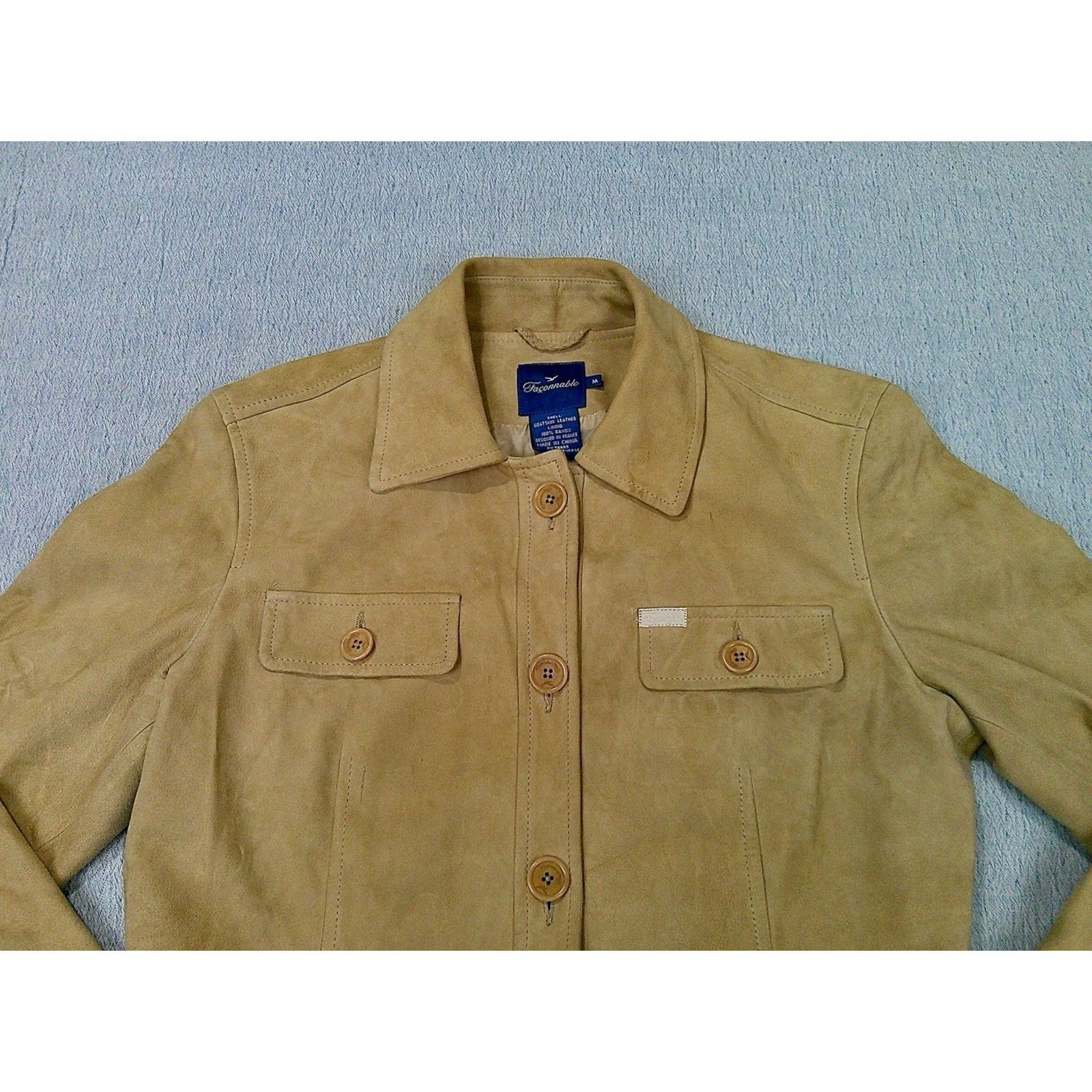 Faconnable Faconnable Goatskin Jacket Medium Women's Long Sleeve Button Down Beige Leather Size M / US 6-8 / IT 42-44 - 4 Thumbnail