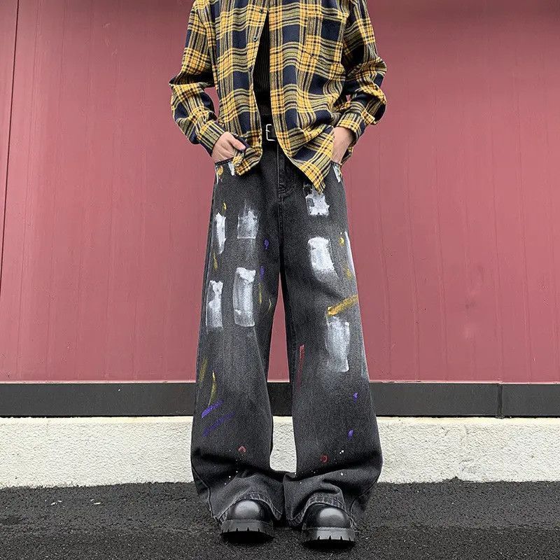 Japanese Brand Retro loose straight tube splashed ink casual jeans Size US 32 / EU 48 - 4 Thumbnail