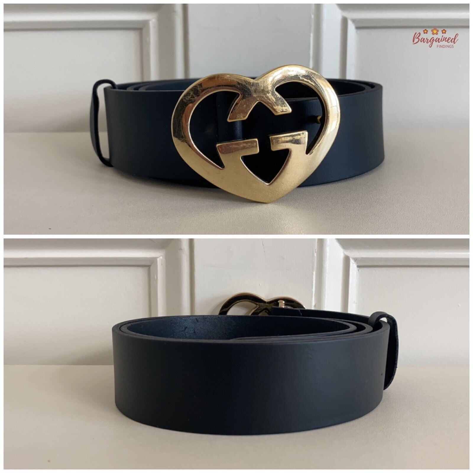 Gucci Gucci Black Leather Interlocking G Heart Gold Buckle Belt Size 34 - 9 Thumbnail