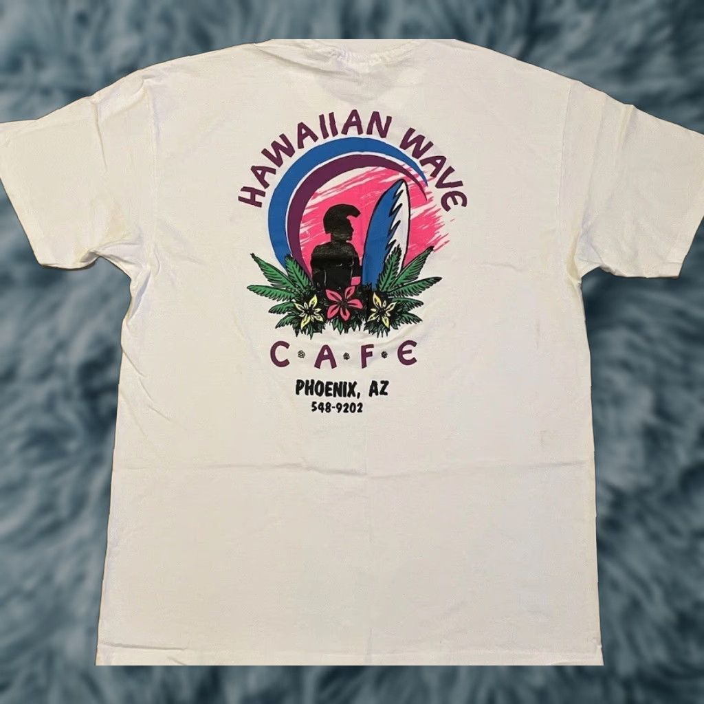 Vintage VINTAGE 90s Hawaiian Wave Cafe Phoenix Arizona Shirt XL White Surf Skate Grunge OP Men T-Shirt Pattern Striped Short Sleeve Single Stitch USA Size US XL / EU 56 / 4 - 1 Thumbnail