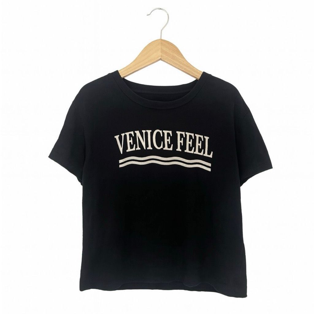 Zara Zara Trafaluc Women’s Black “Venice Feel” Graphic T-Shirt | Size L / US 10 / IT 46 - 2 Thumbnail
