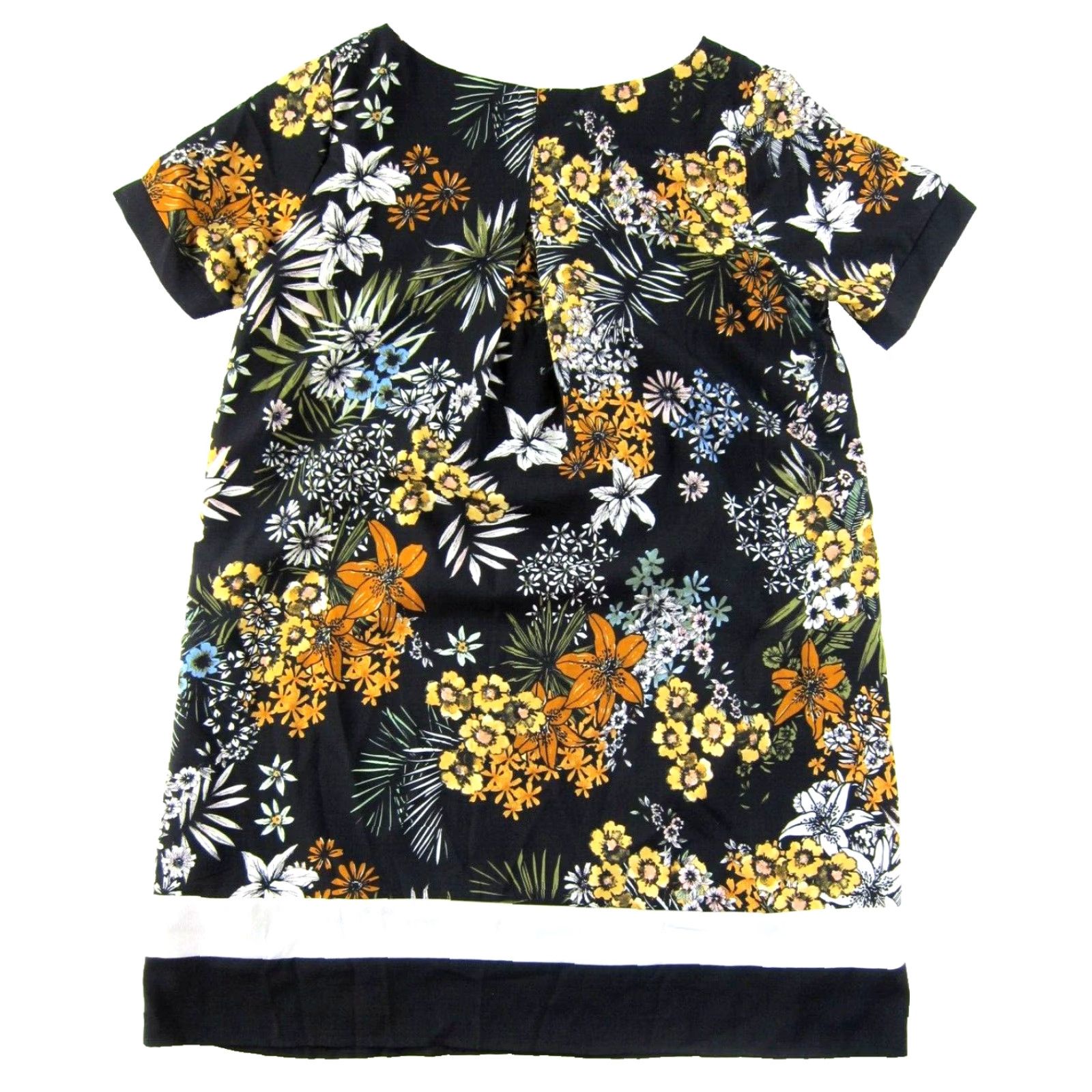 Vintage MOLLY BRACKEN Floral Short Sleeve Shift Dress L Women Black Green Yellow Green Lined Polyester Knee Length Casual Formal Wedding 90s? Size 36" / US 14 / IT 50 - 2 Thumbnail
