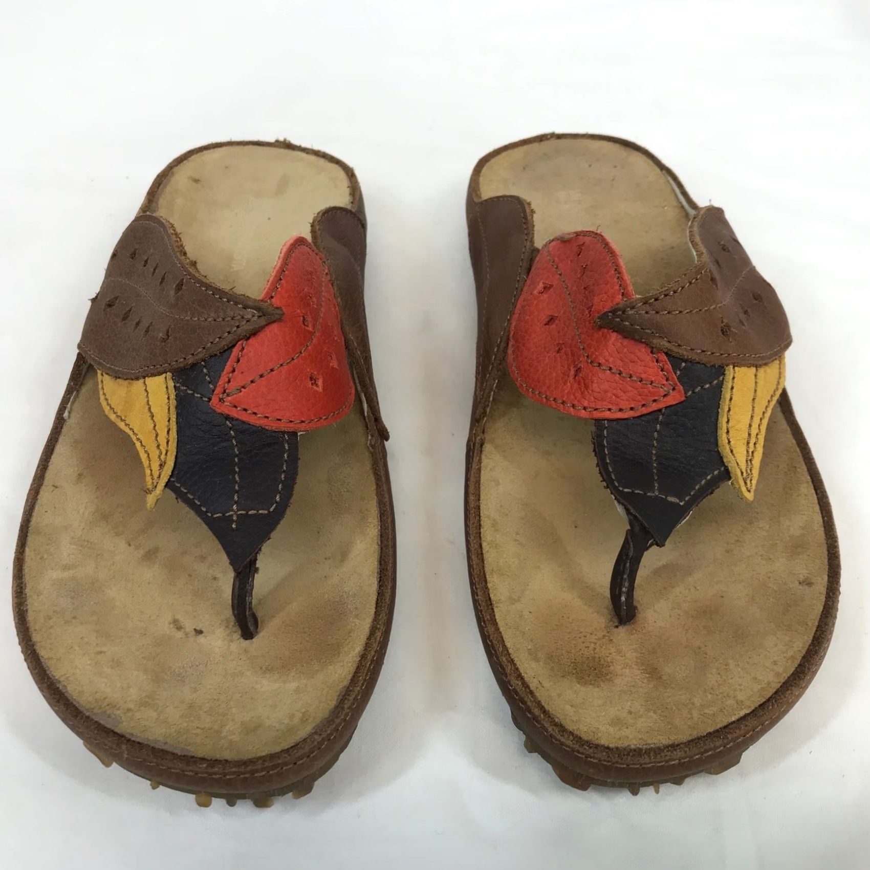 Vintage El Naturalista D60 Brown Leather Leaf Thong Sandals Womens 37 Boho Spain Size US 7 / IT 37 - 3 Thumbnail