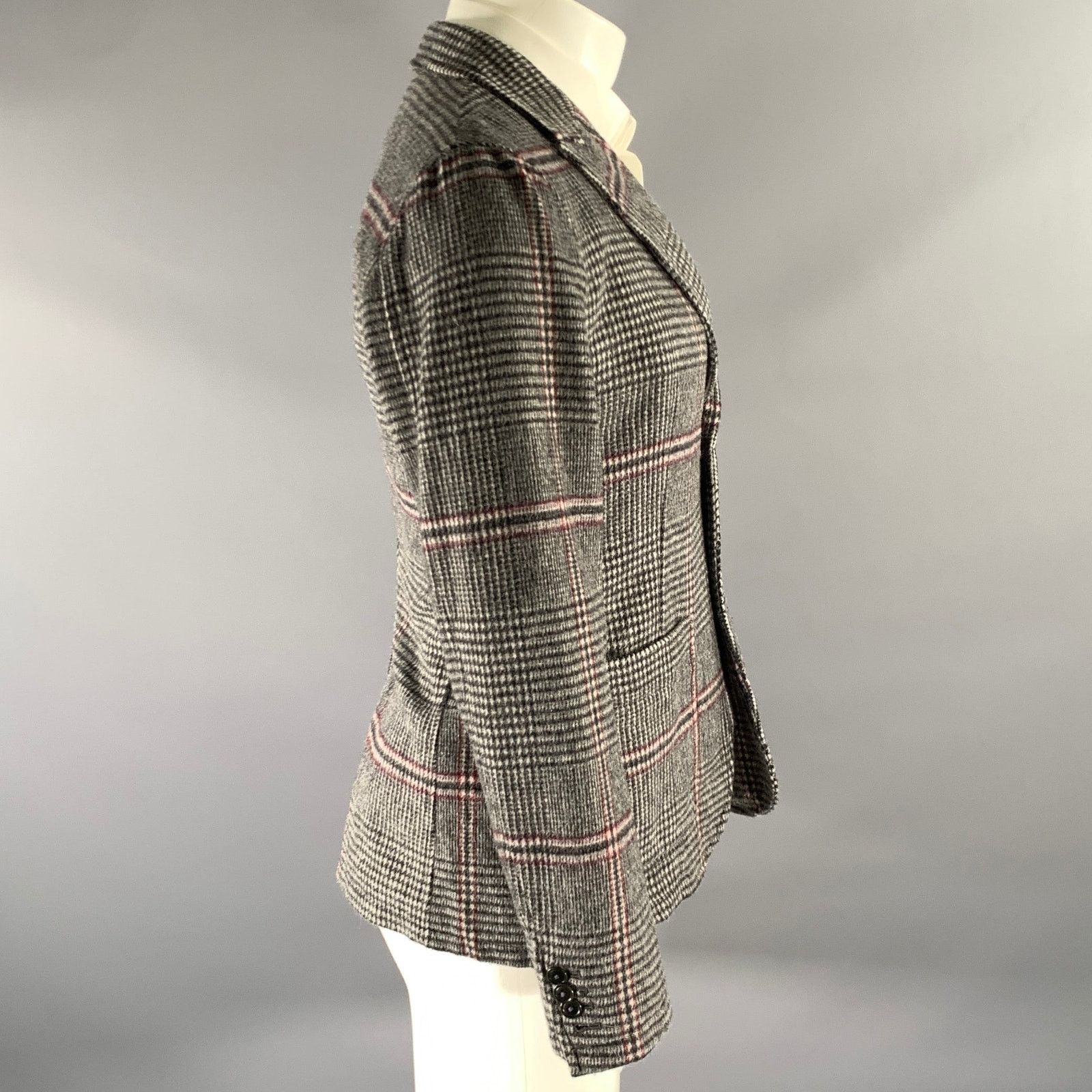 Ts(S) TS (S) Size S Grey Plaid Wool Blend Peak Lapel Sport Coat Size 36R - 3 Thumbnail