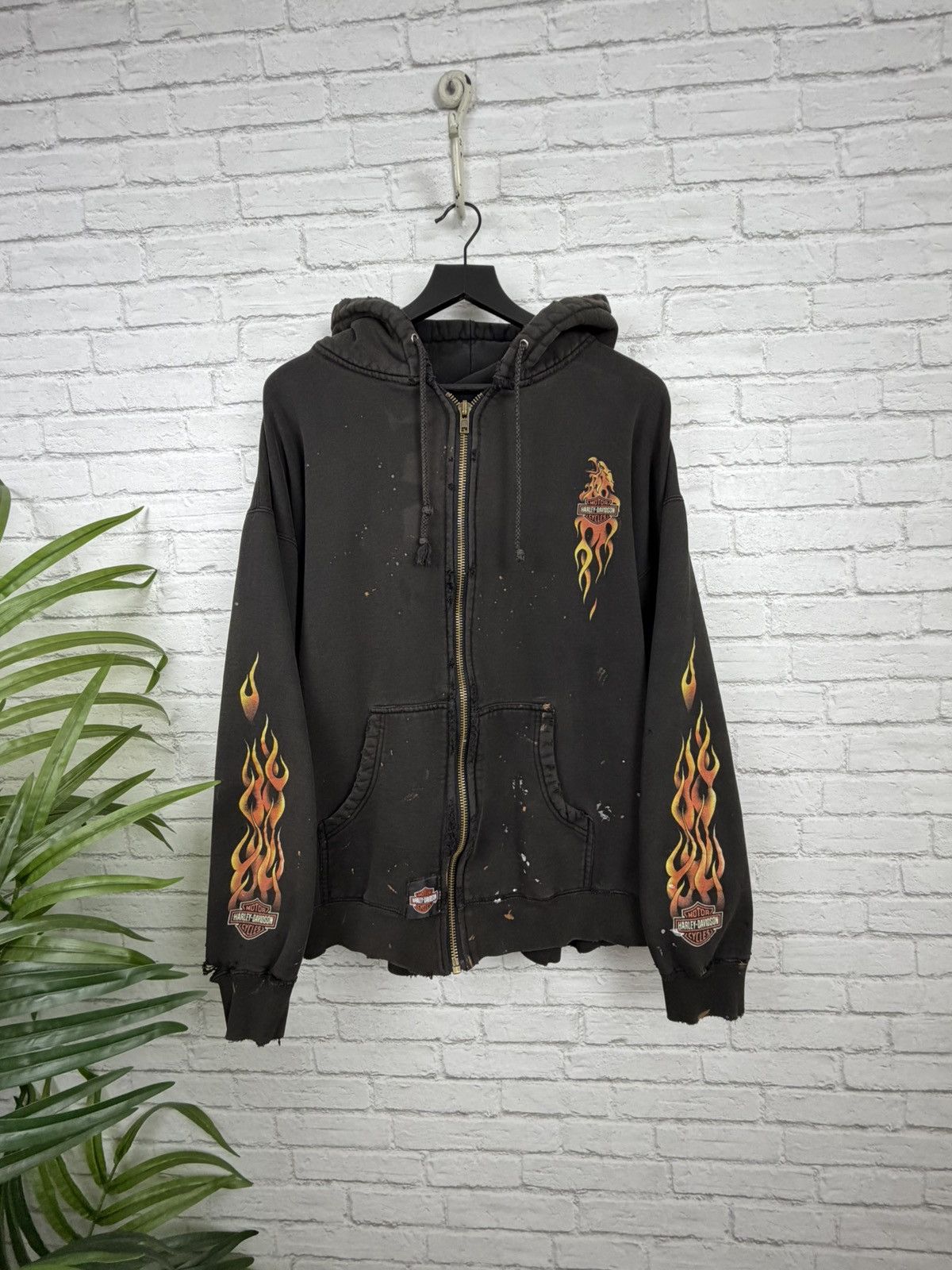 Harley Davidson (XL) THRASHED OUT FLAMES Harley Davidson Zip Up Hoodie Size US XL / EU 56 / 4 - 4 Thumbnail