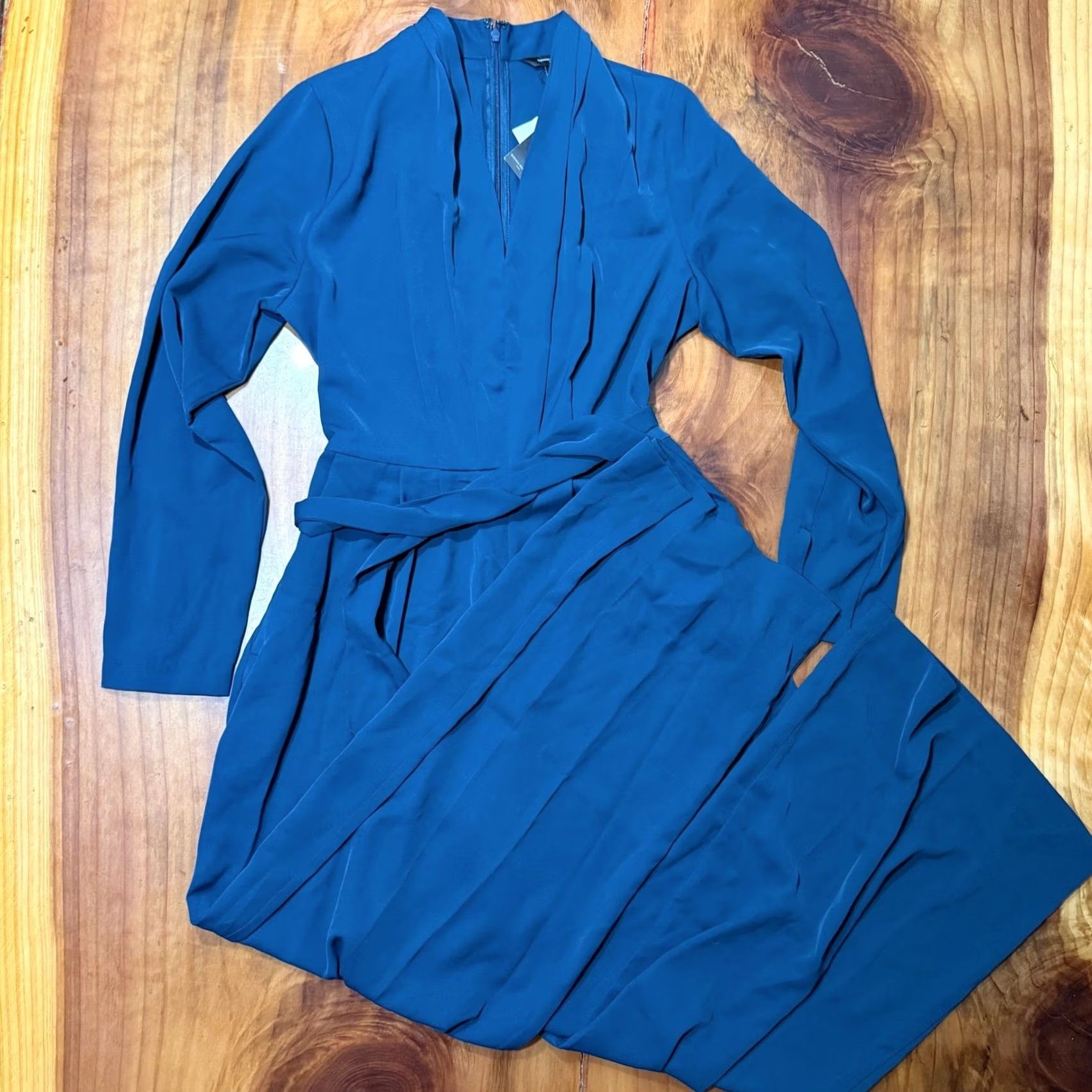 Banana Republic New Banana Republic Jumpsuit Womens Medium Teal Blue Wide leg V neck L/S G3-12 Size 32" / US 10 / IT 46 - 2 Thumbnail