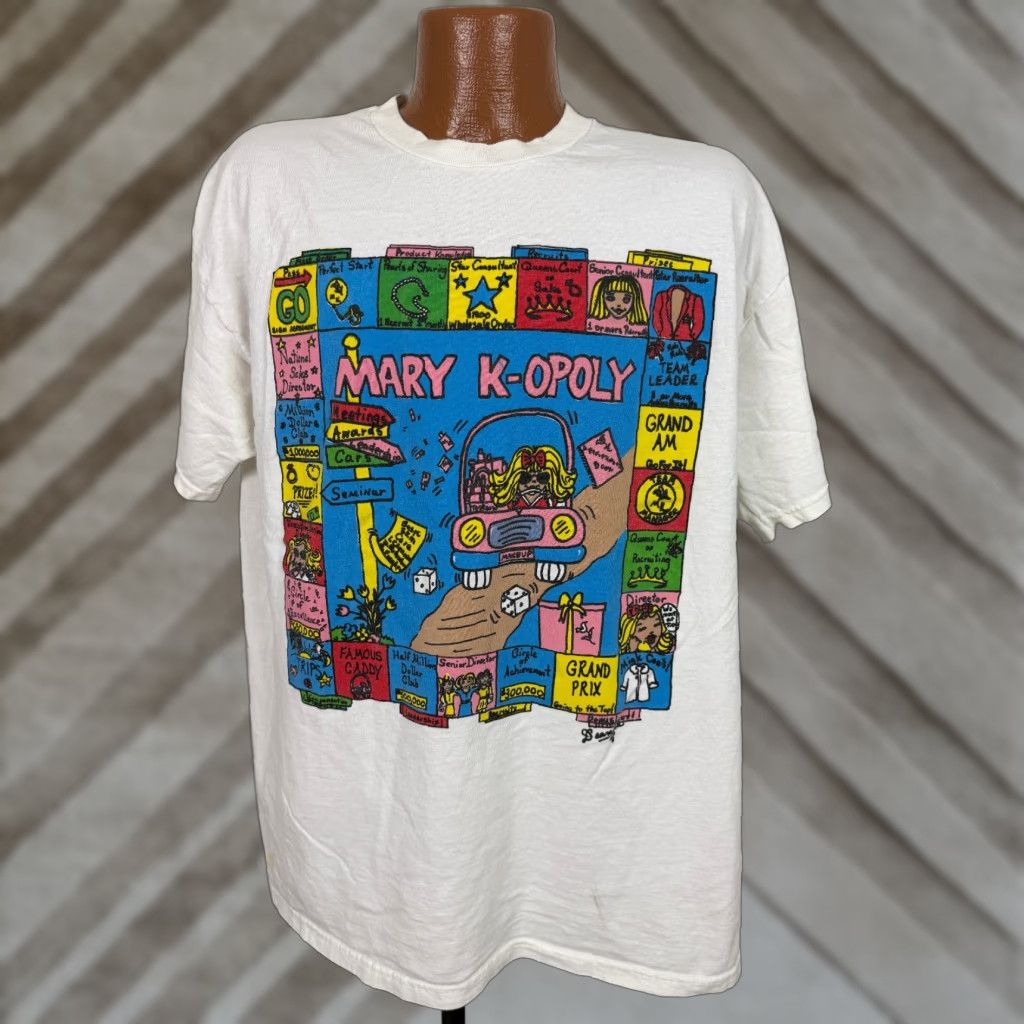 Delta VINTAGE Mary K-Opoly T-Shirt 90s XL Unisex Adults White Cotton Graphic Print Shirt Mens Womens Size US XL / EU 56 / 4 - 1 Thumbnail
