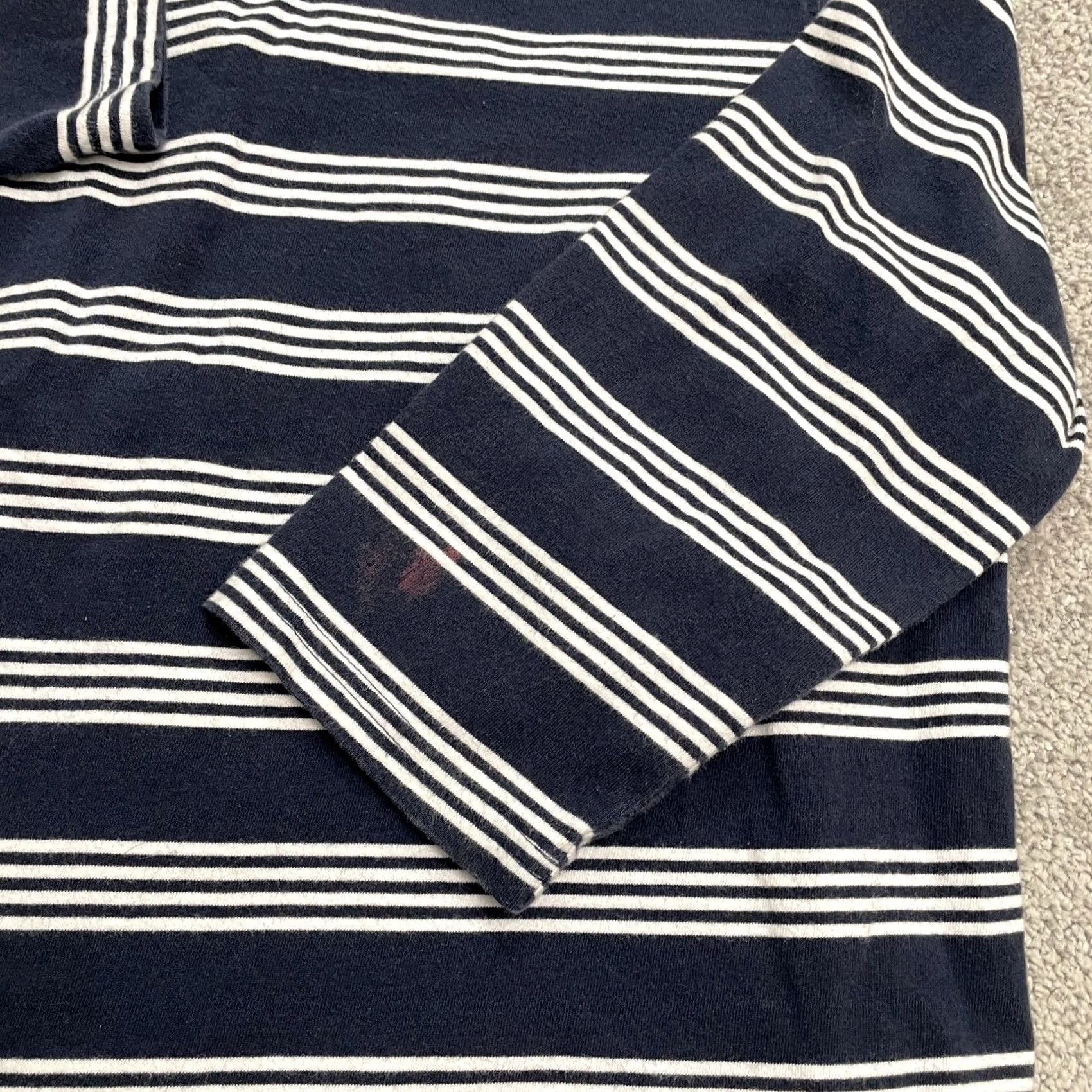 Vintage L.L. Bean Women Medium Navy Blue Striped Long Sleeve Cotton Split Neck Top Size M / US 6-8 / IT 42-44 - 4 Thumbnail