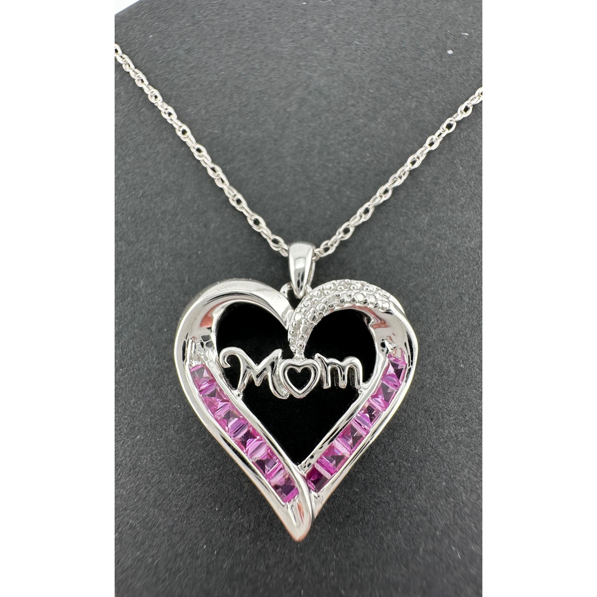 Other Pink Sapphire 'MOM' Heart Necklace with Diamond Accent Size ONE SIZE - 11 Thumbnail