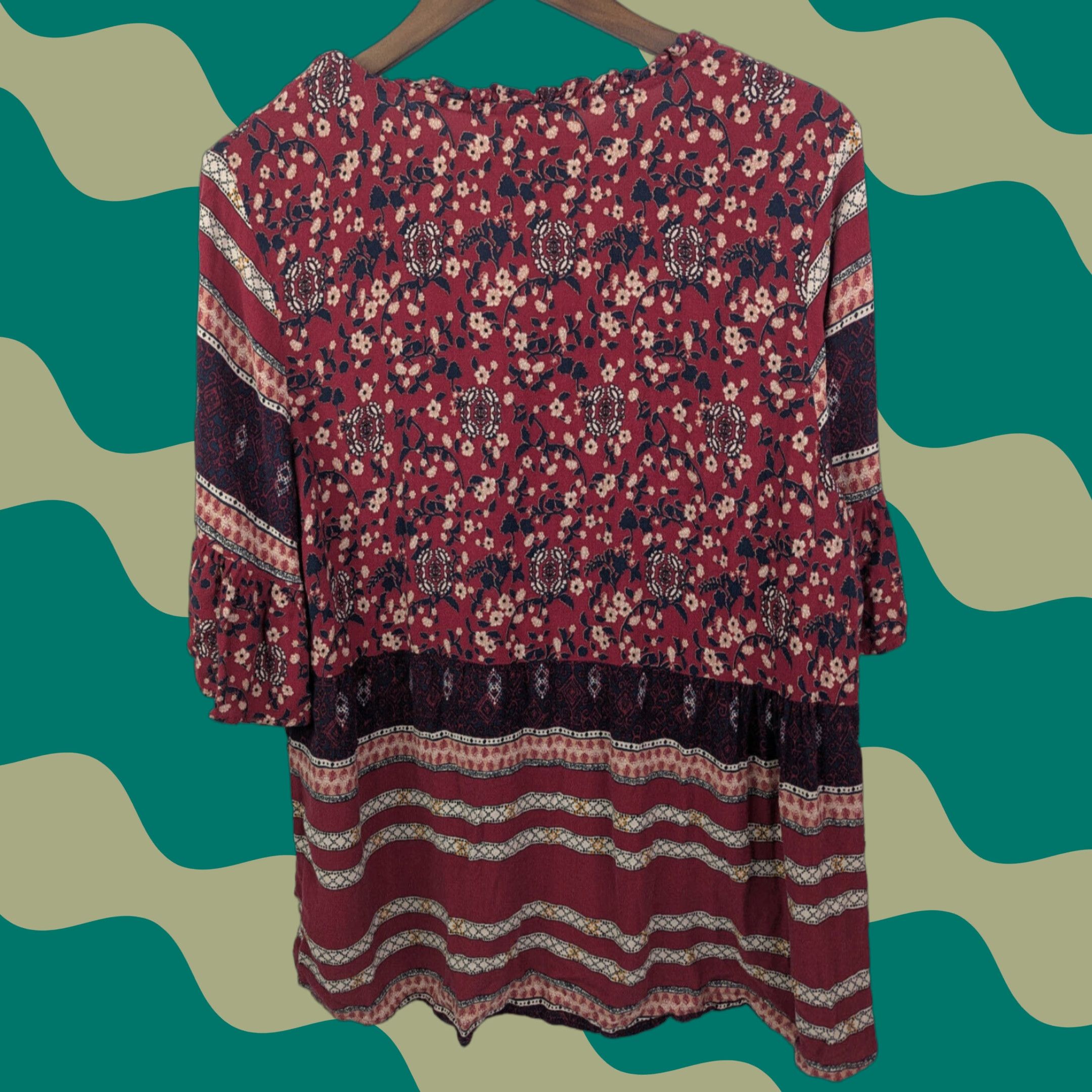 Vintage Knox Rose Blouse Women 2XL Red Floral Knit Top 3/4 Sleeve V-Neck Pullover Boho Peasant Popover Casual Shirt Size XXL / US 16-18 / IT 52-54 - 1 Thumbnail