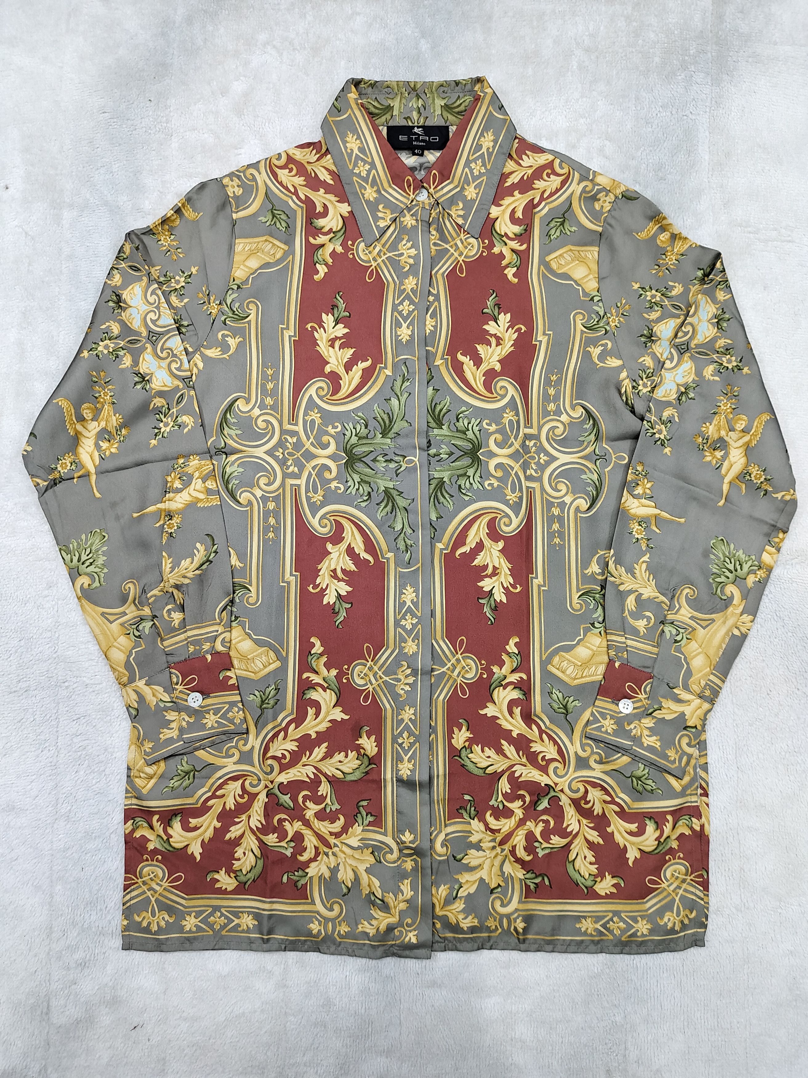 Etro 2000s ETRO- Renaissance Baroque Cherub Silk Shirt Size M / US 6-8 / IT 42-44 - 5 Thumbnail