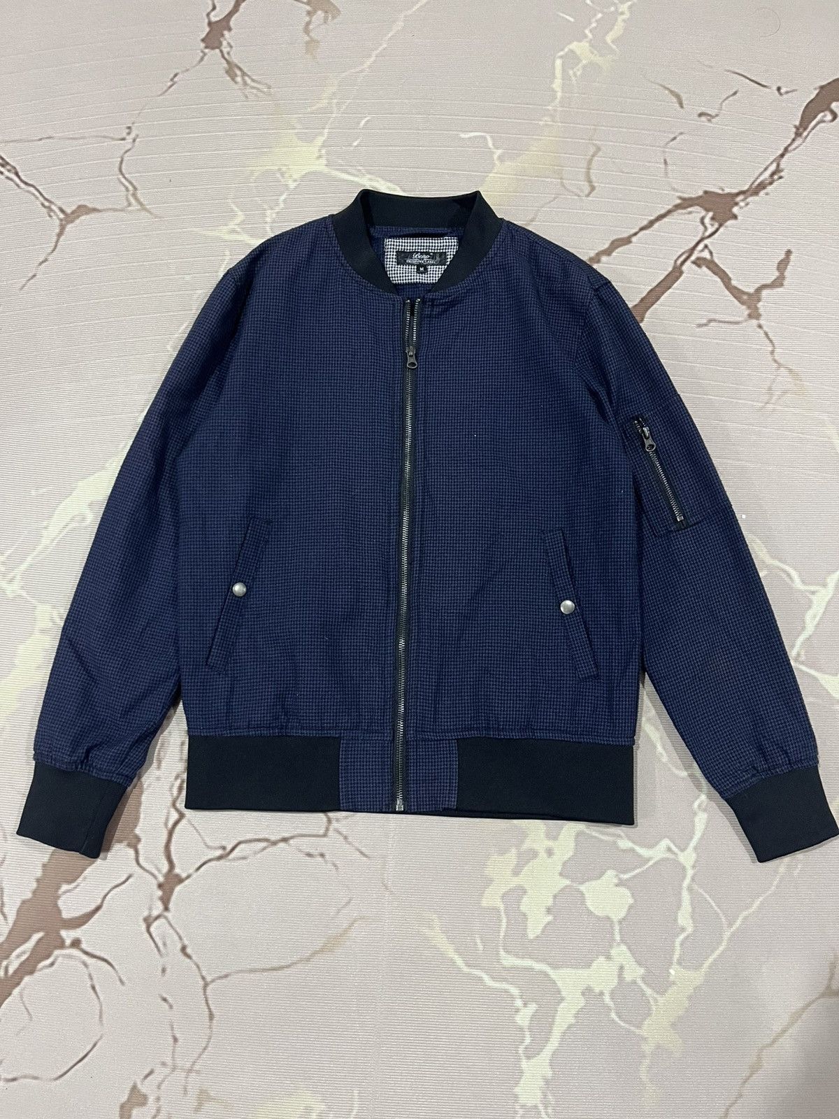 Japanese Brand Beno Navy Houndstooth Bomber Jacket M Size US S / EU 44-46 / 1 - 1 Thumbnail