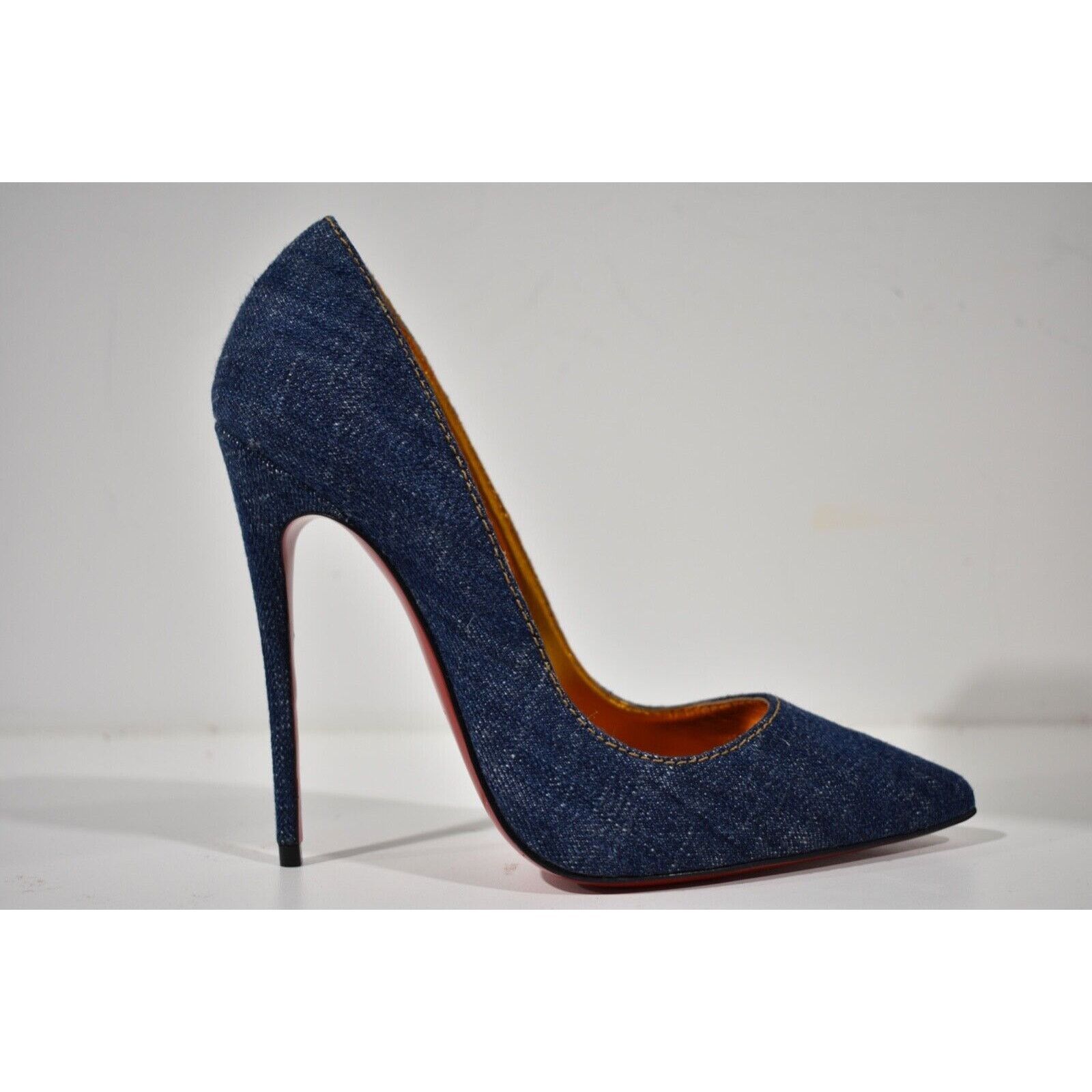 Christian Louboutin Christian Louboutin So Kate 120 Blue Denim Saba Gold Size US 5.5 / IT 35.5 - 3 Thumbnail